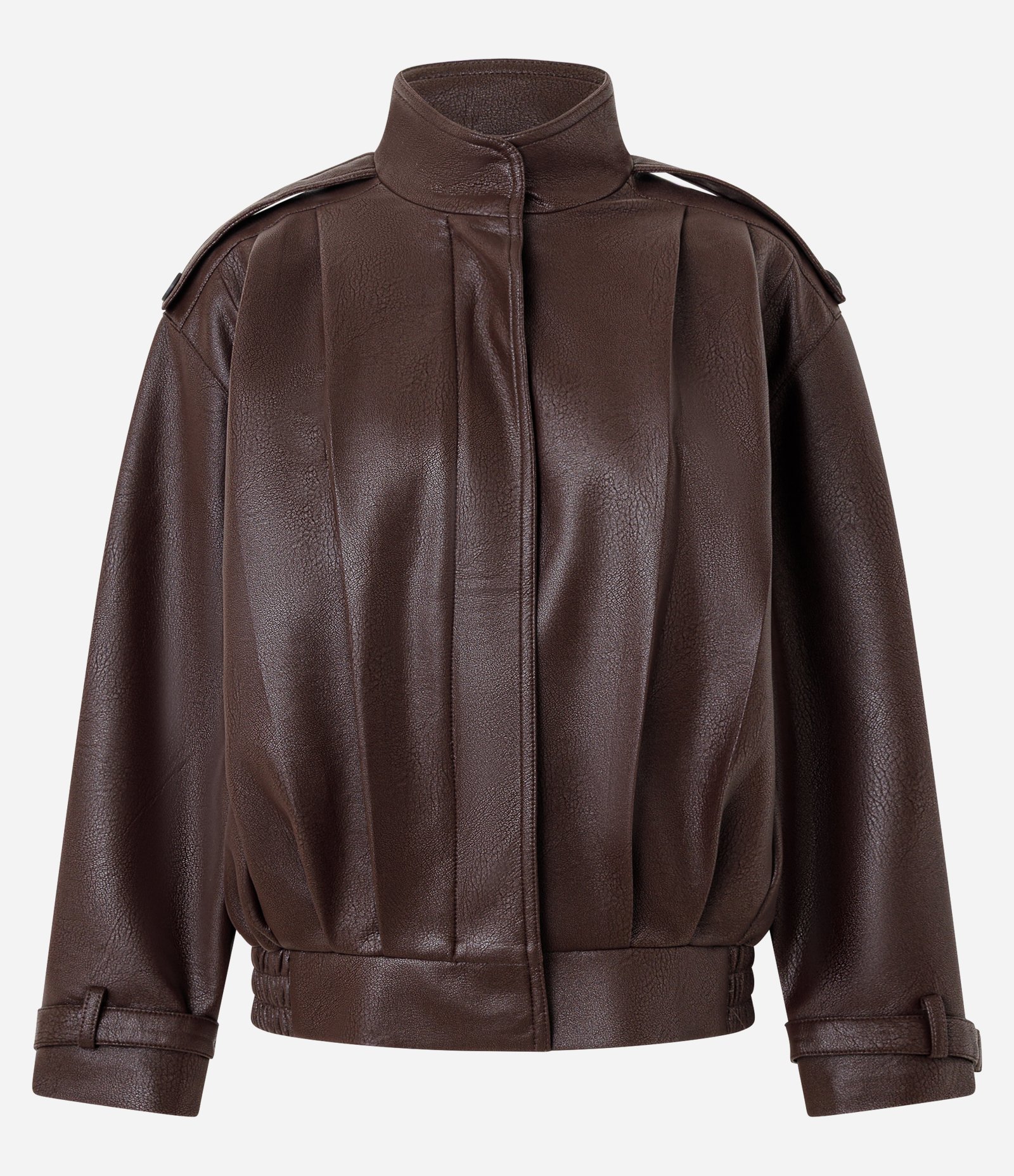 Jaqueta Oversized em PU com Pregas Marcadas e Fivelas no Punho Marrom 6