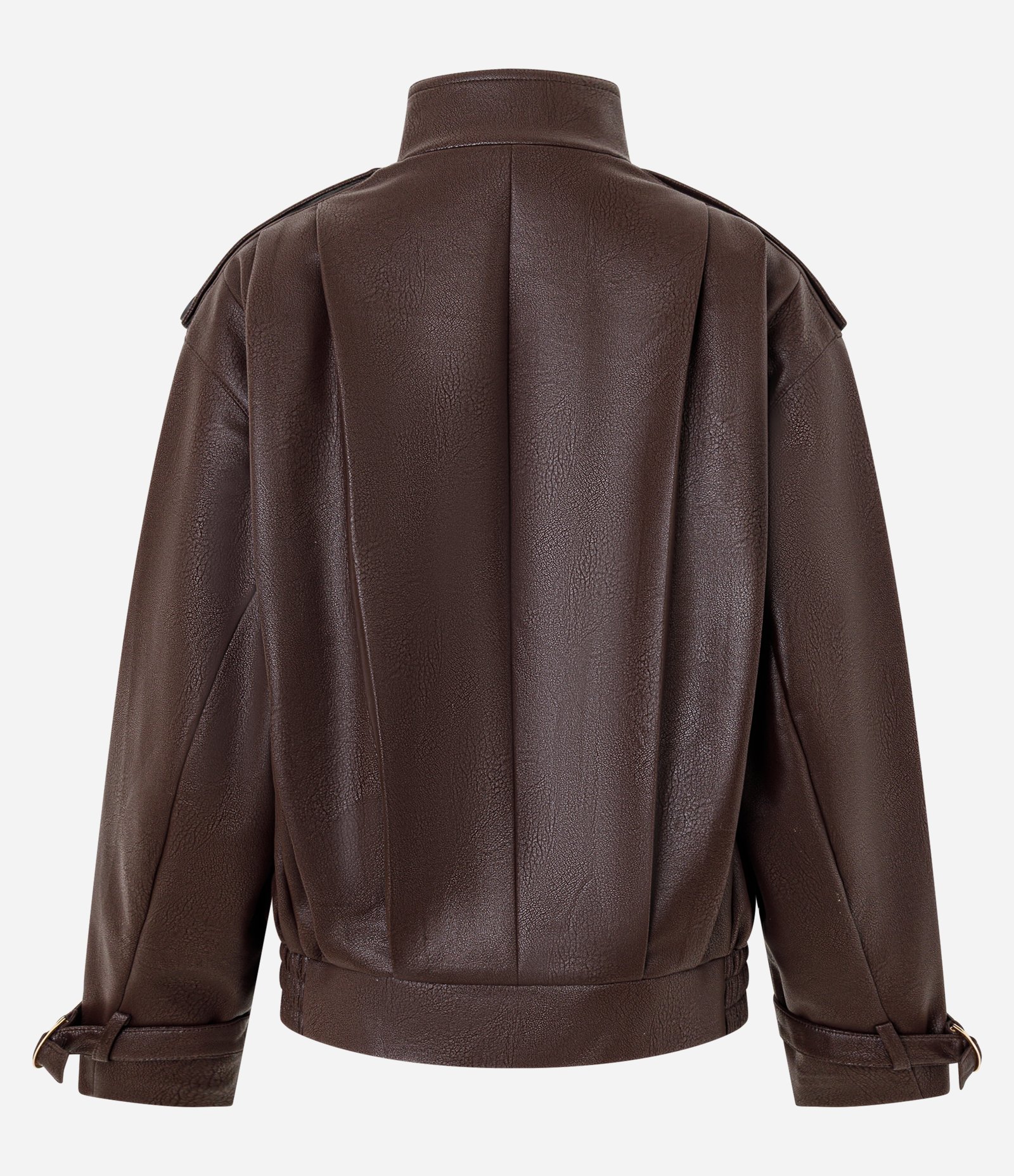Jaqueta Oversized em PU com Pregas Marcadas e Fivelas no Punho Marrom 7