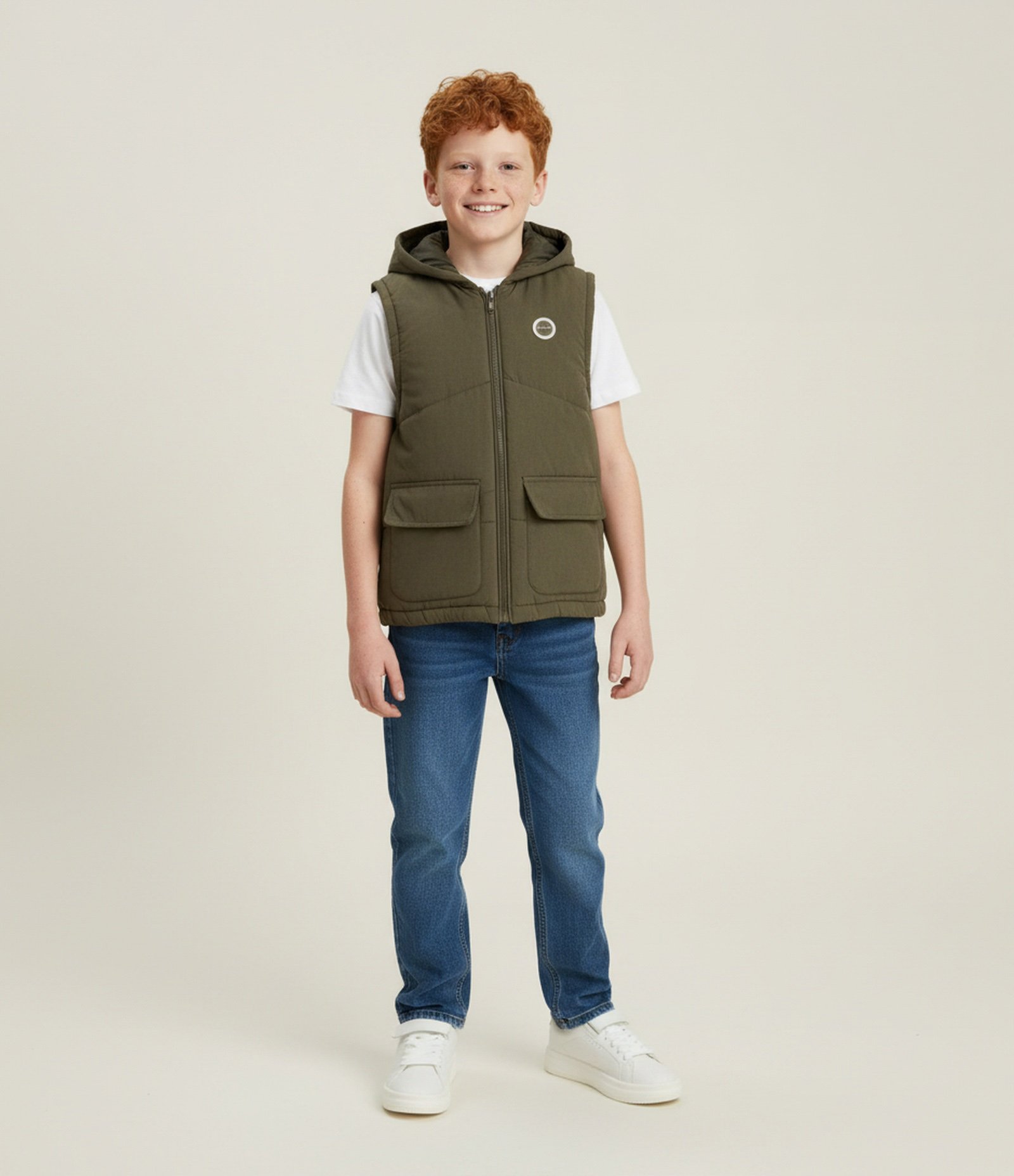 Colete Infantil com Capuz – Tam 5 a 14 Anos Verde Militar 1