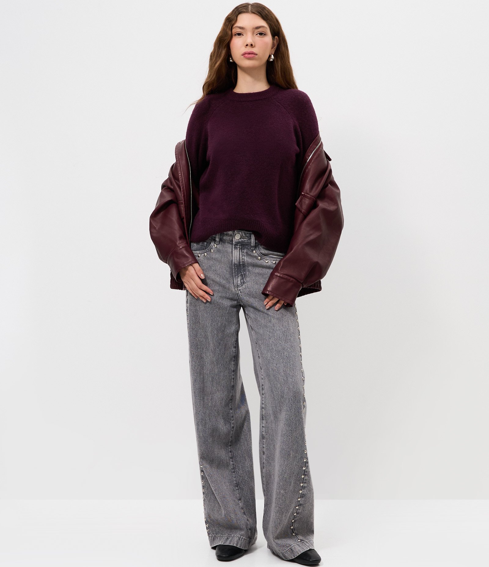 Suéter em Tricô com Manga Raglan Roxo 2