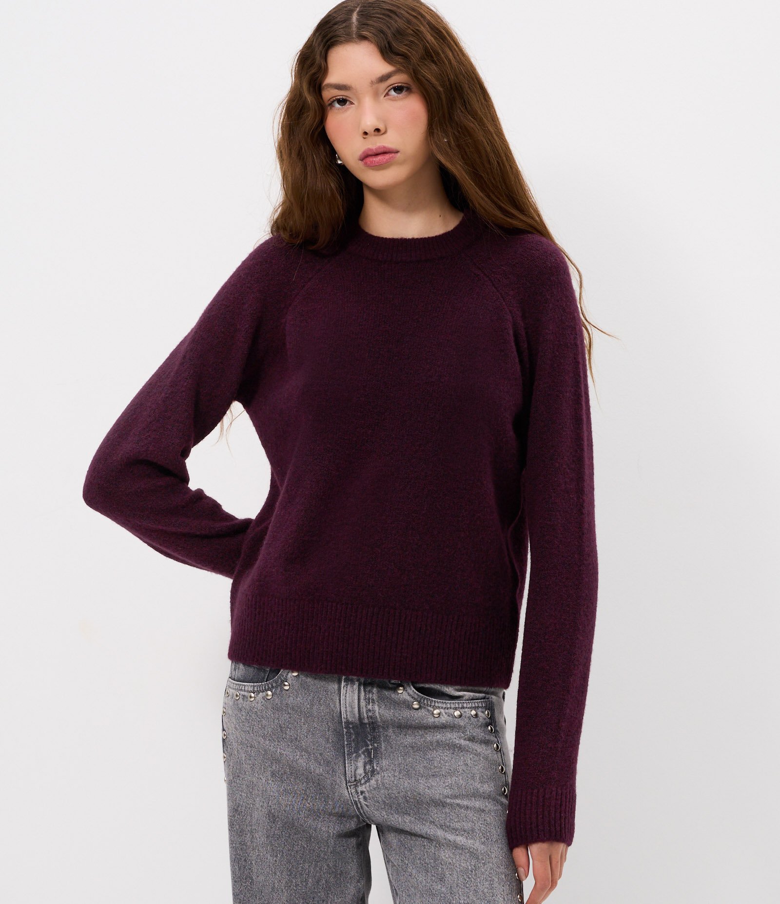 Suéter em Tricô com Manga Raglan Roxo 3