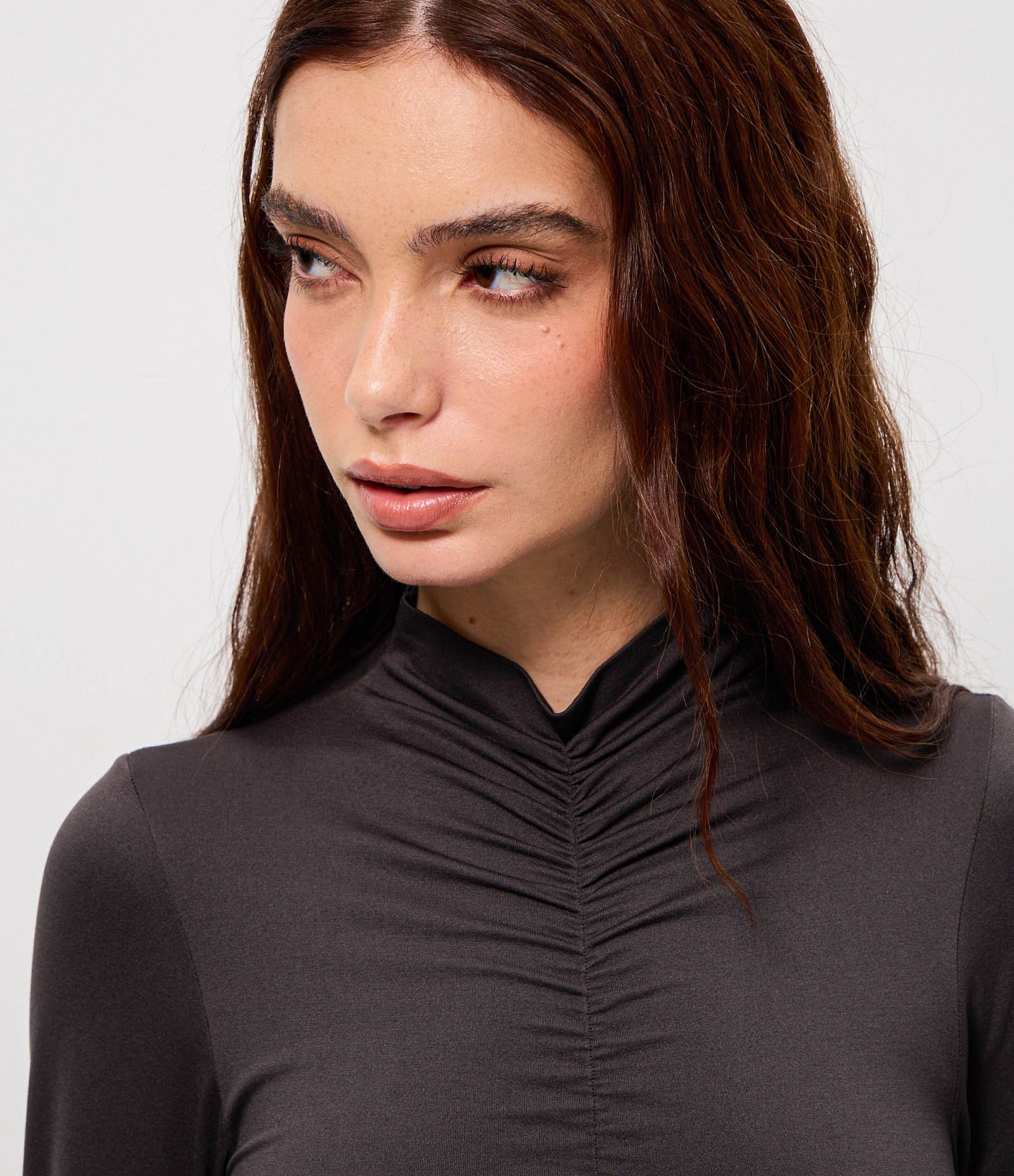 Body Seamless com Gola Alta e Franzido na Cintura Cinza 3