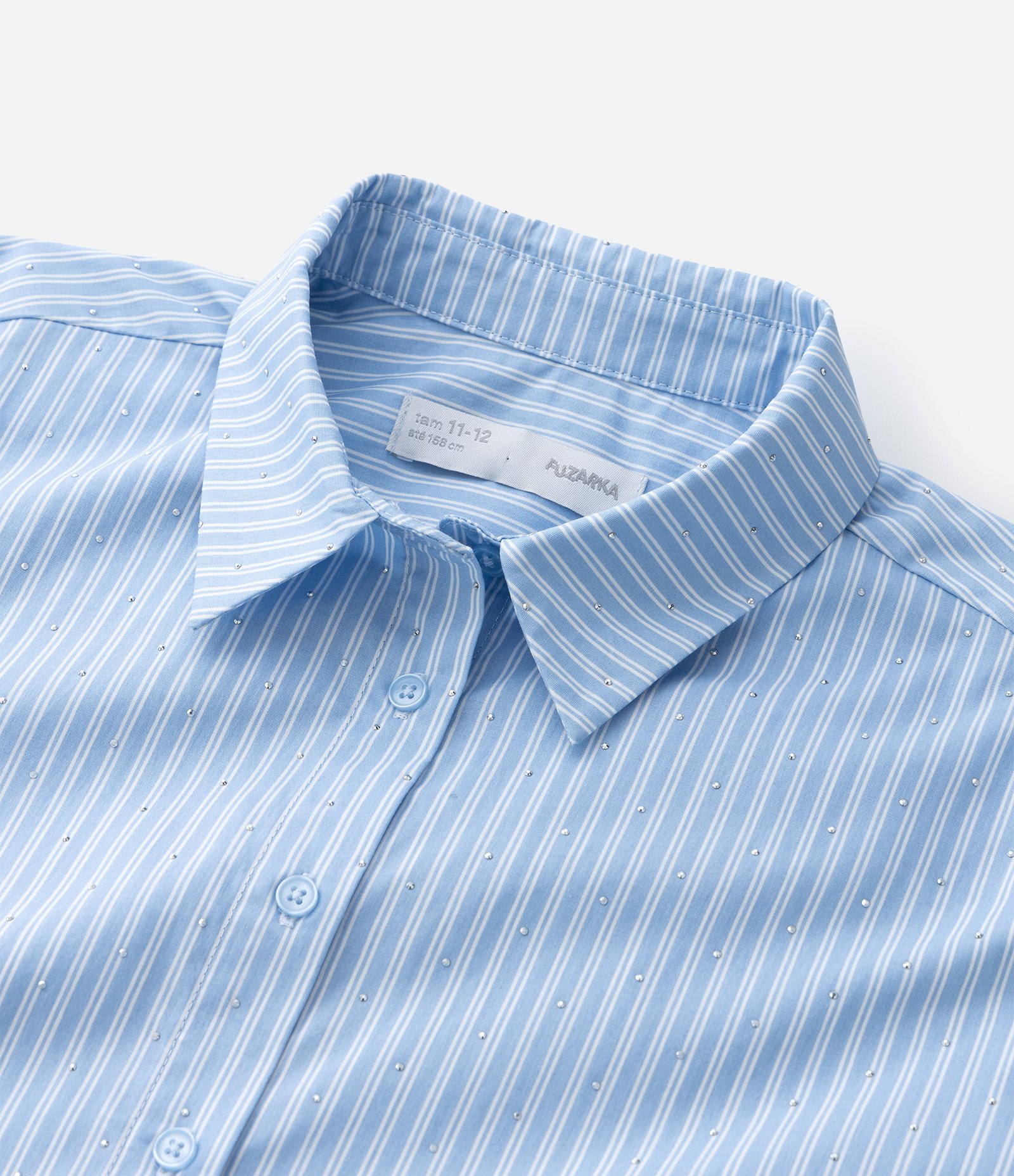 Camisa Infantil Alfaiataria em Tricoline Listrado com Brilhos – Tam 5 a 14 Anos Azul Claro 5