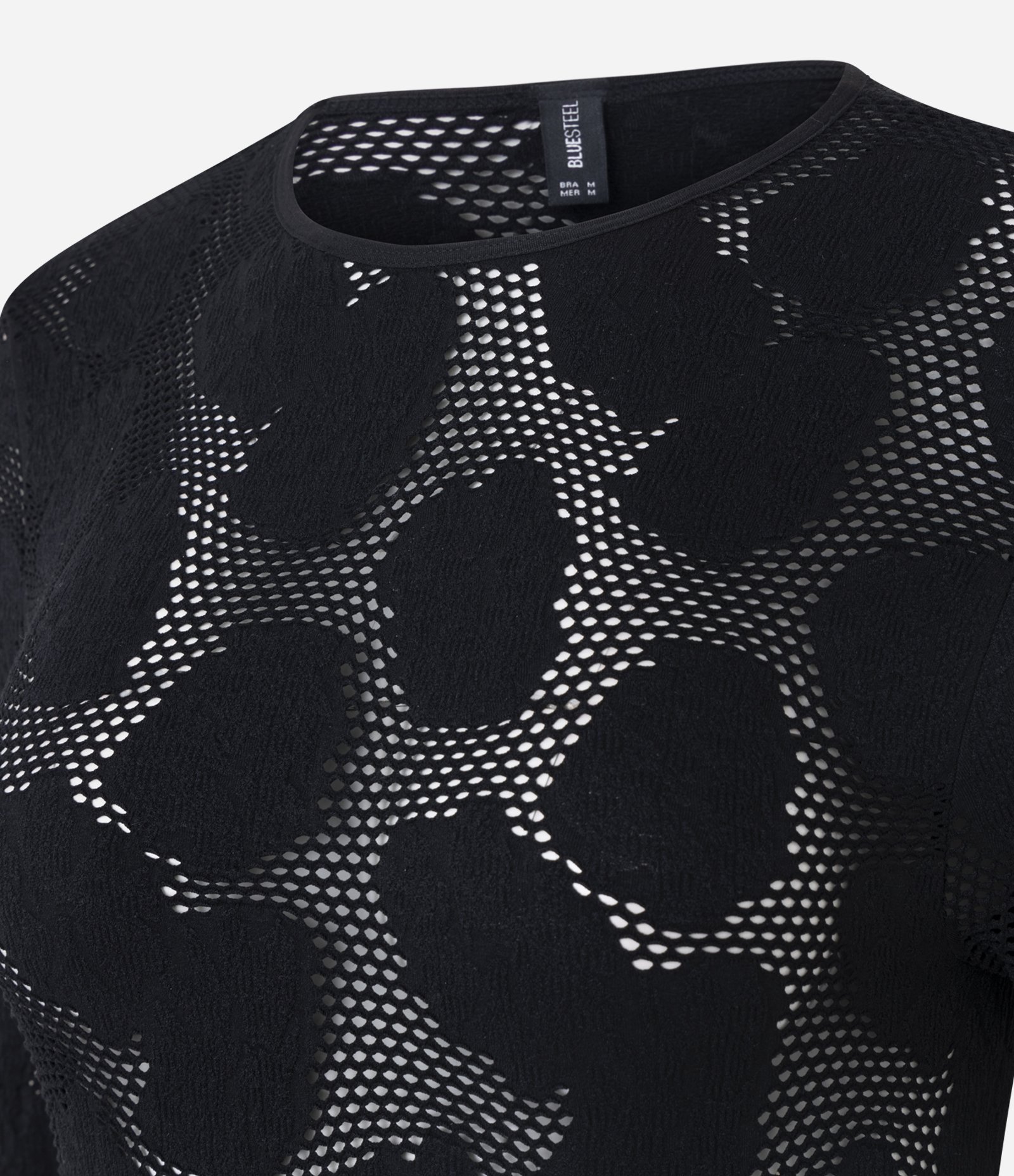 Body Manga Longa Seamless com Textura Rendada Preto 6