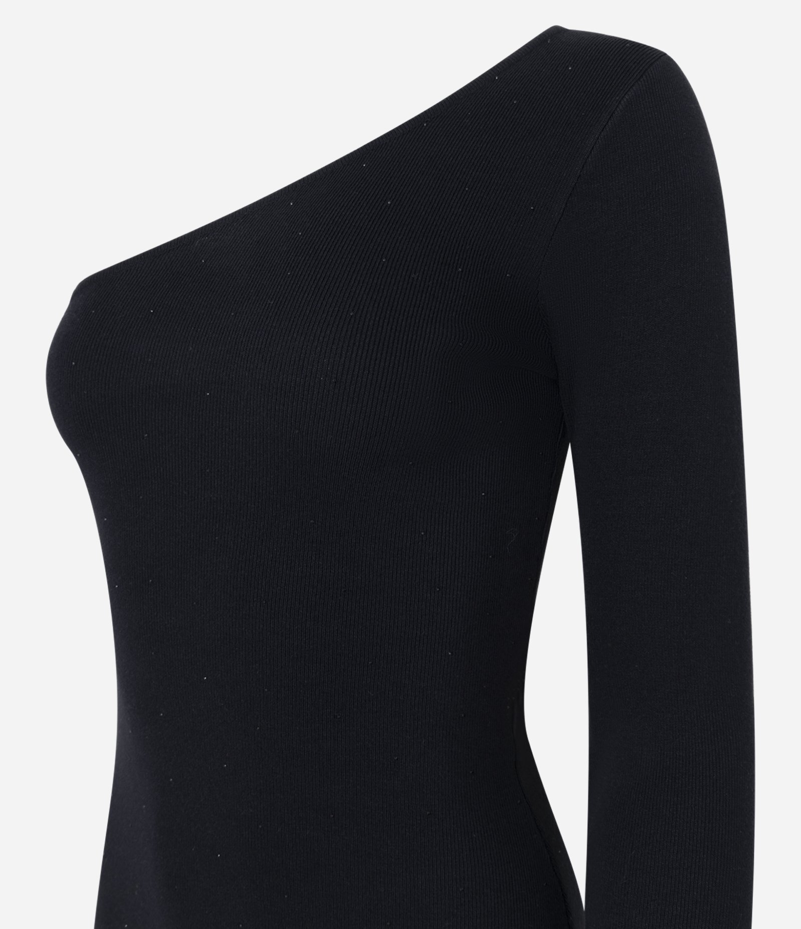 Vestido Ombro Único em Tricô com Brilho Preto 6