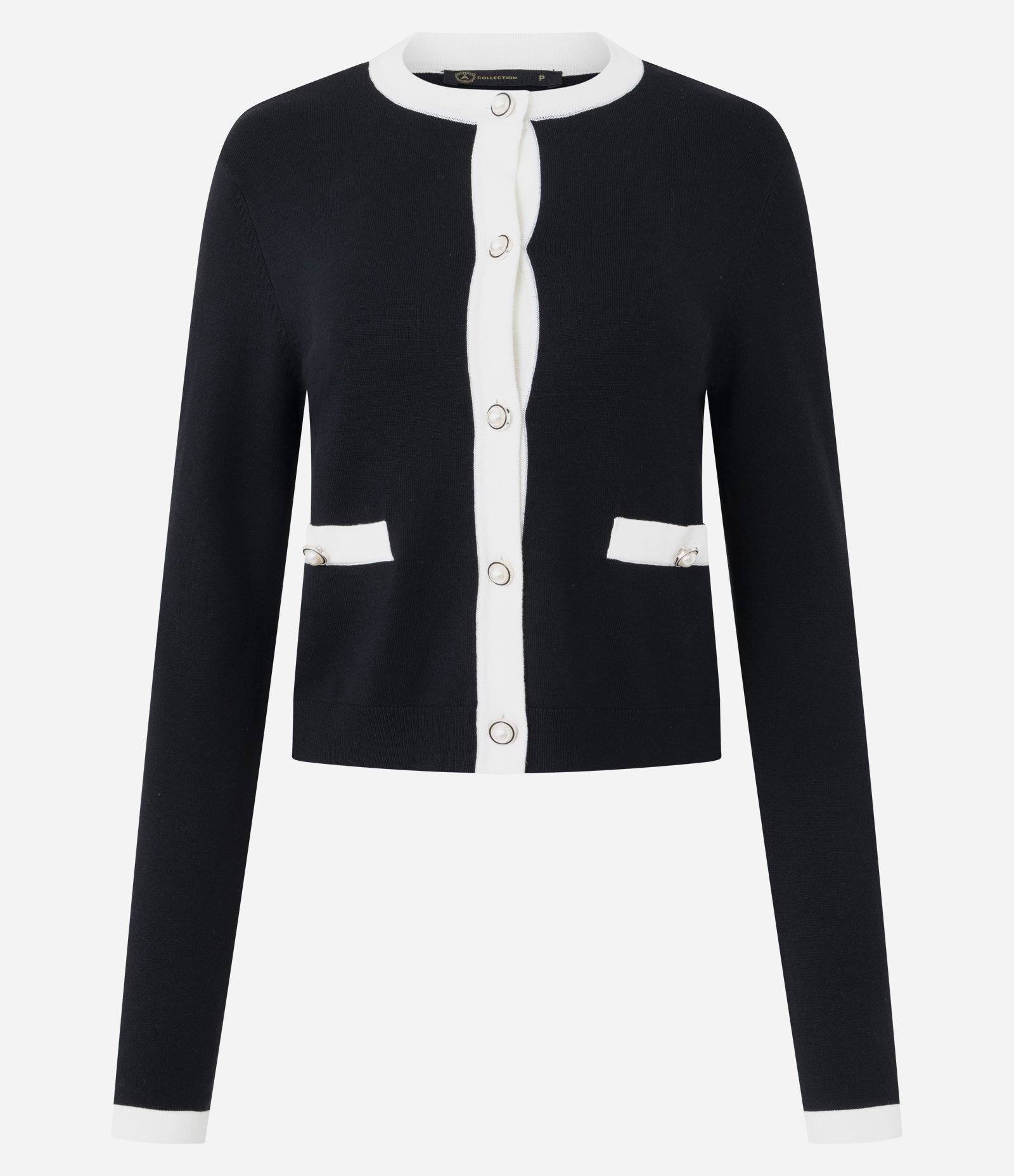 Cardigan Curto em Tricô com Botões Perolados Preto 5
