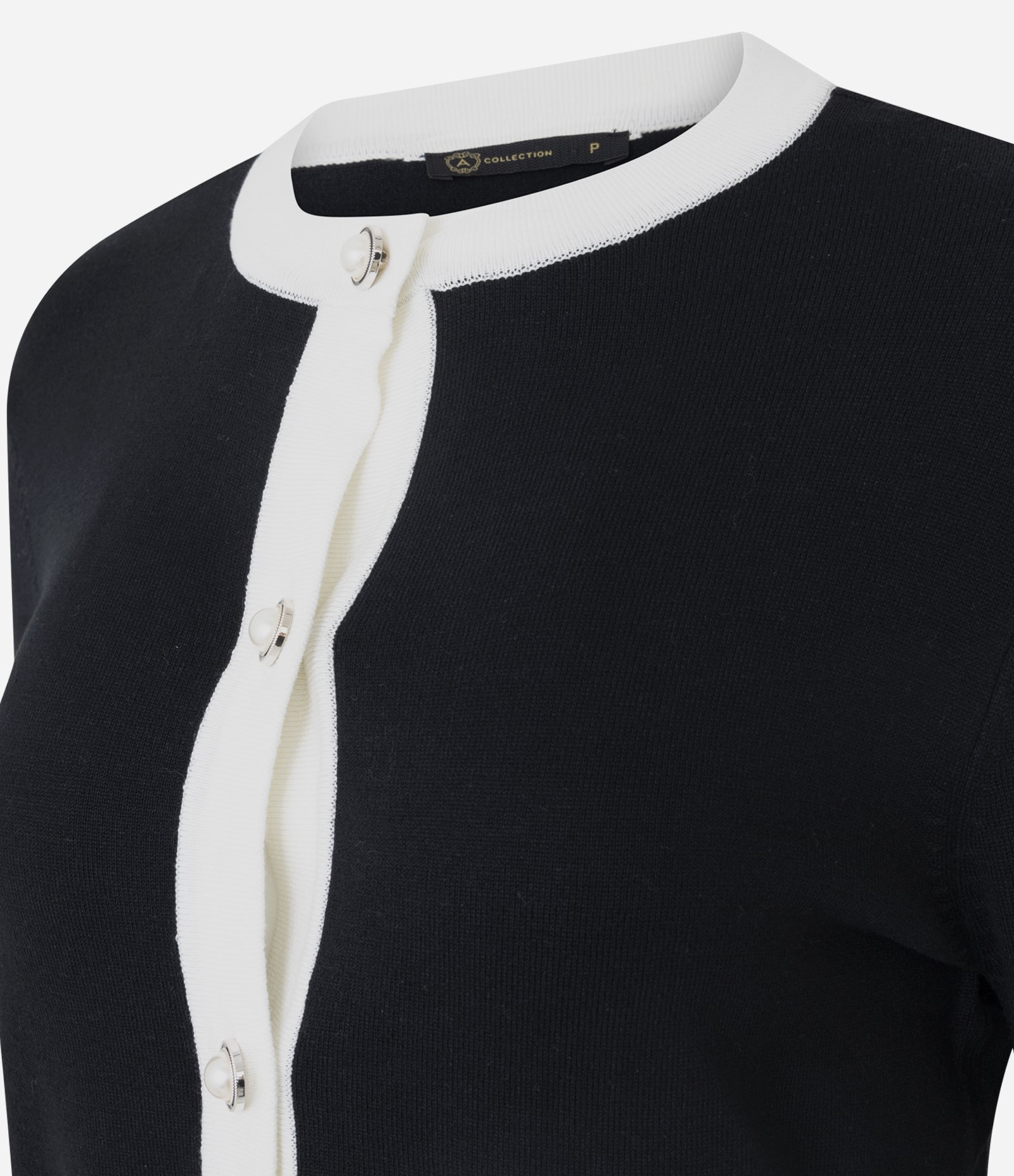 Cardigan Curto em Tricô com Botões Perolados Preto 6