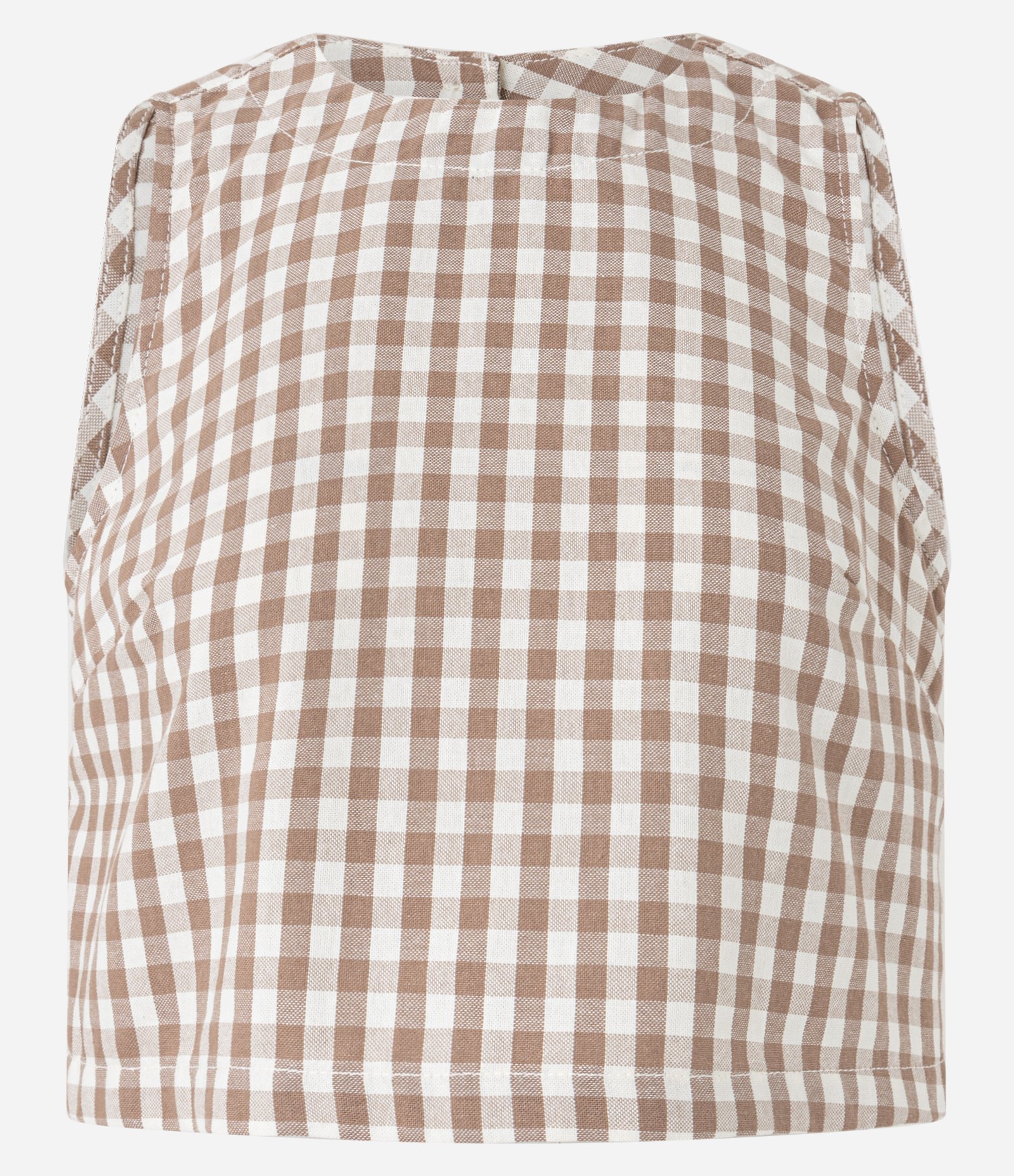 Blusa em Sarja com Gola Redonda e Estampa Xadrez Vichy Marrom 1