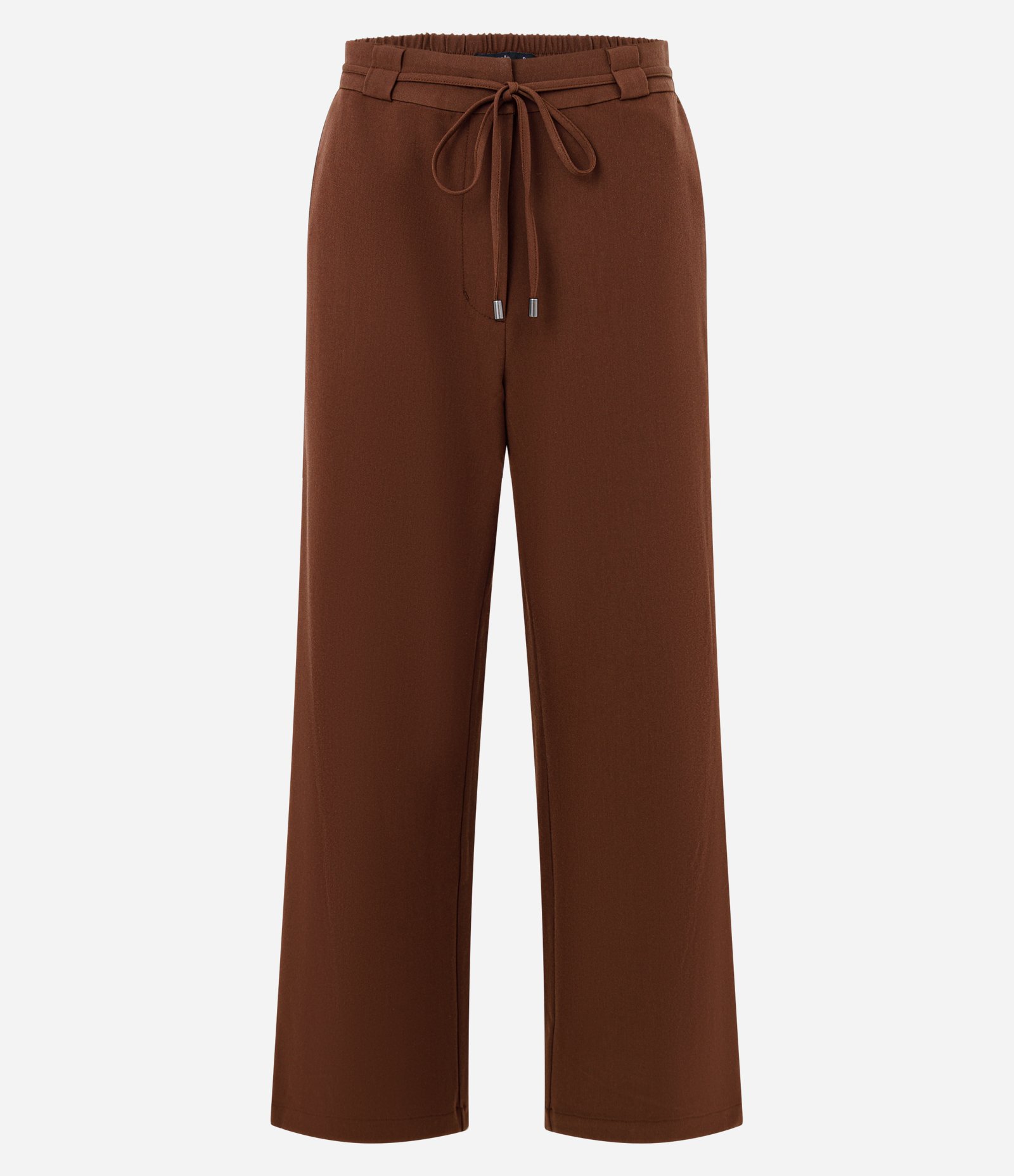 Calça Alfaiatada Wide em Crepe com Cós Elástico Marrom 1