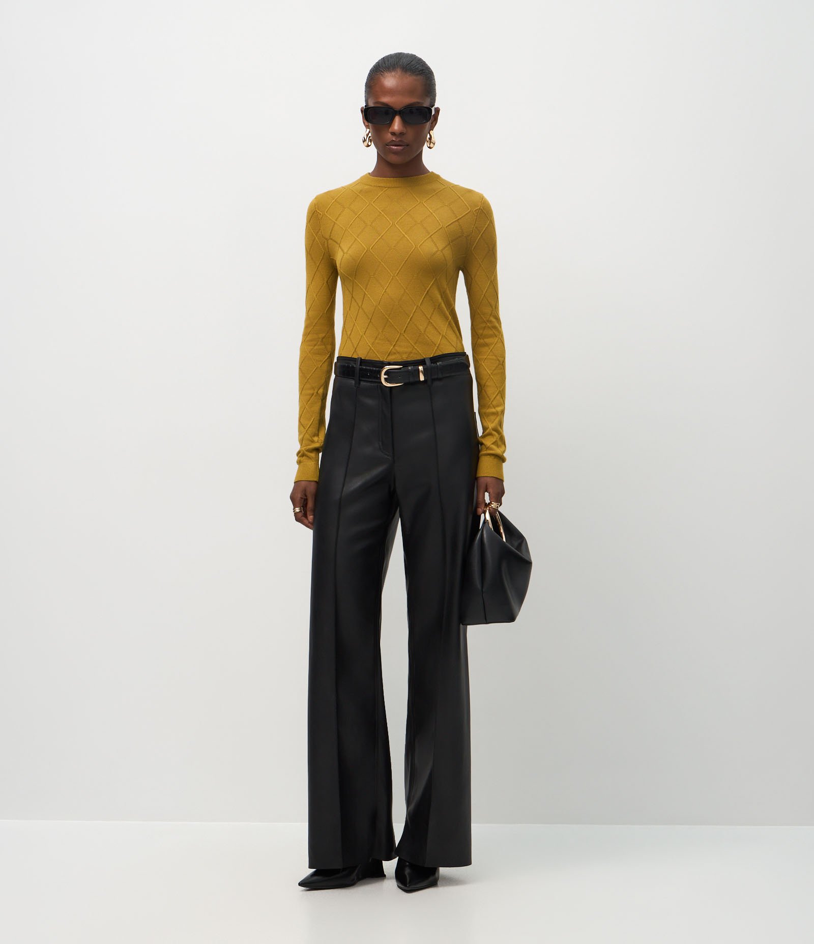 Blusa em Tricô com Textura de Losangos Amarelo 2