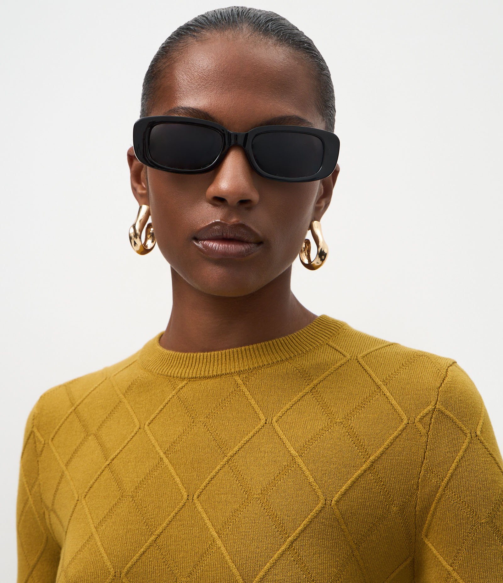 Blusa em Tricô com Textura de Losangos Amarelo 3