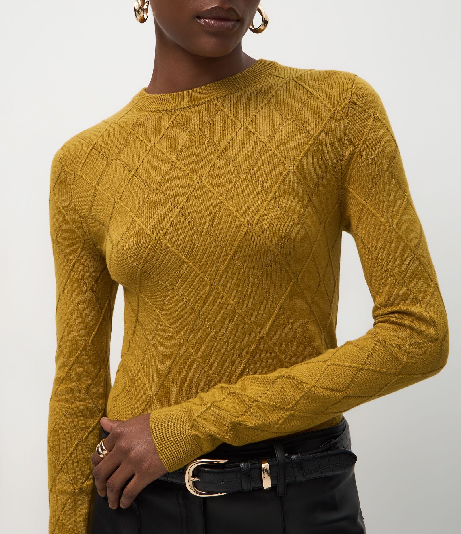 Blusa em Tricô com Textura de Losangos Amarelo 4