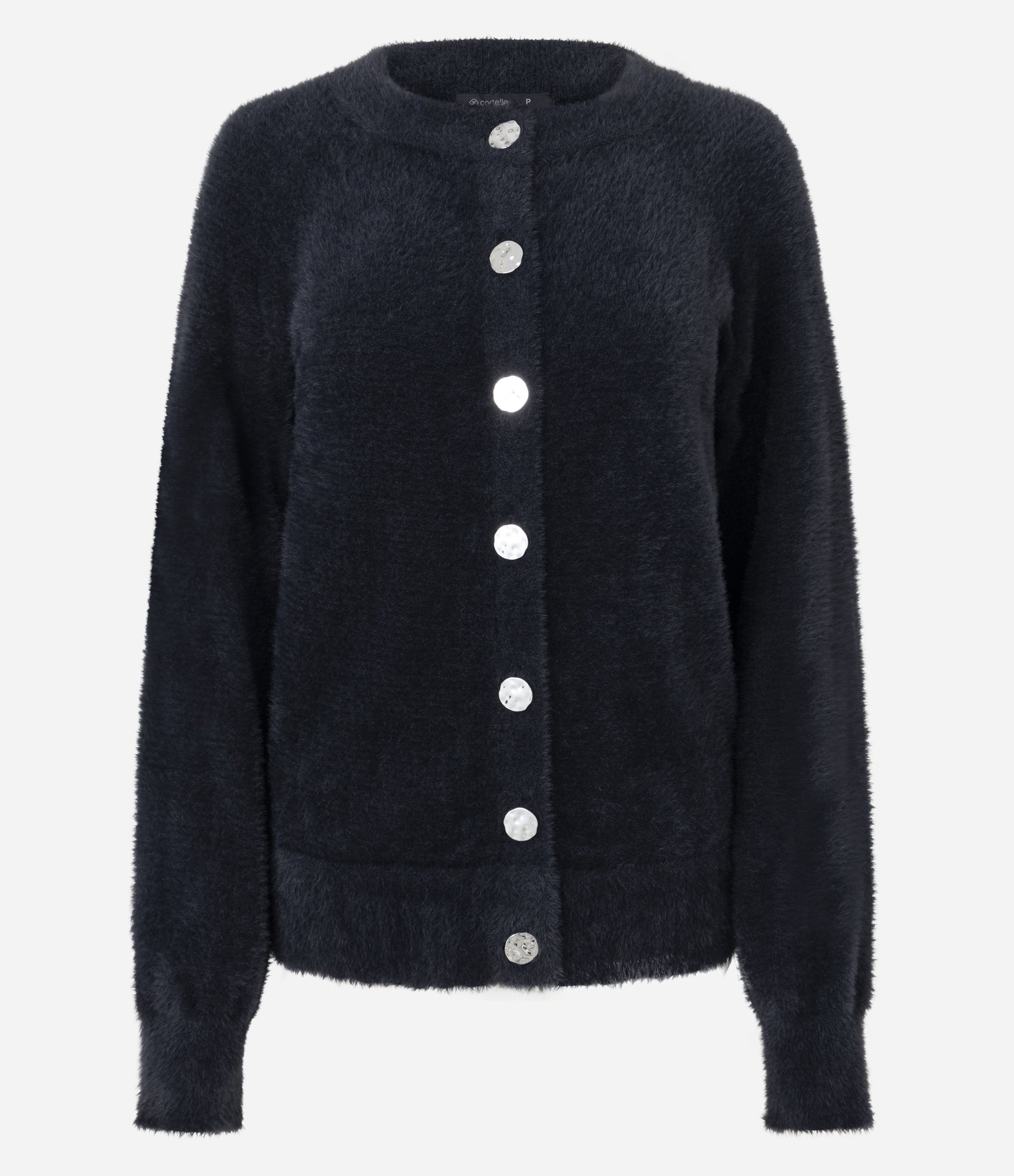 Cardigan Regular em Tricô com Textura de Pelinhos Preto 5
