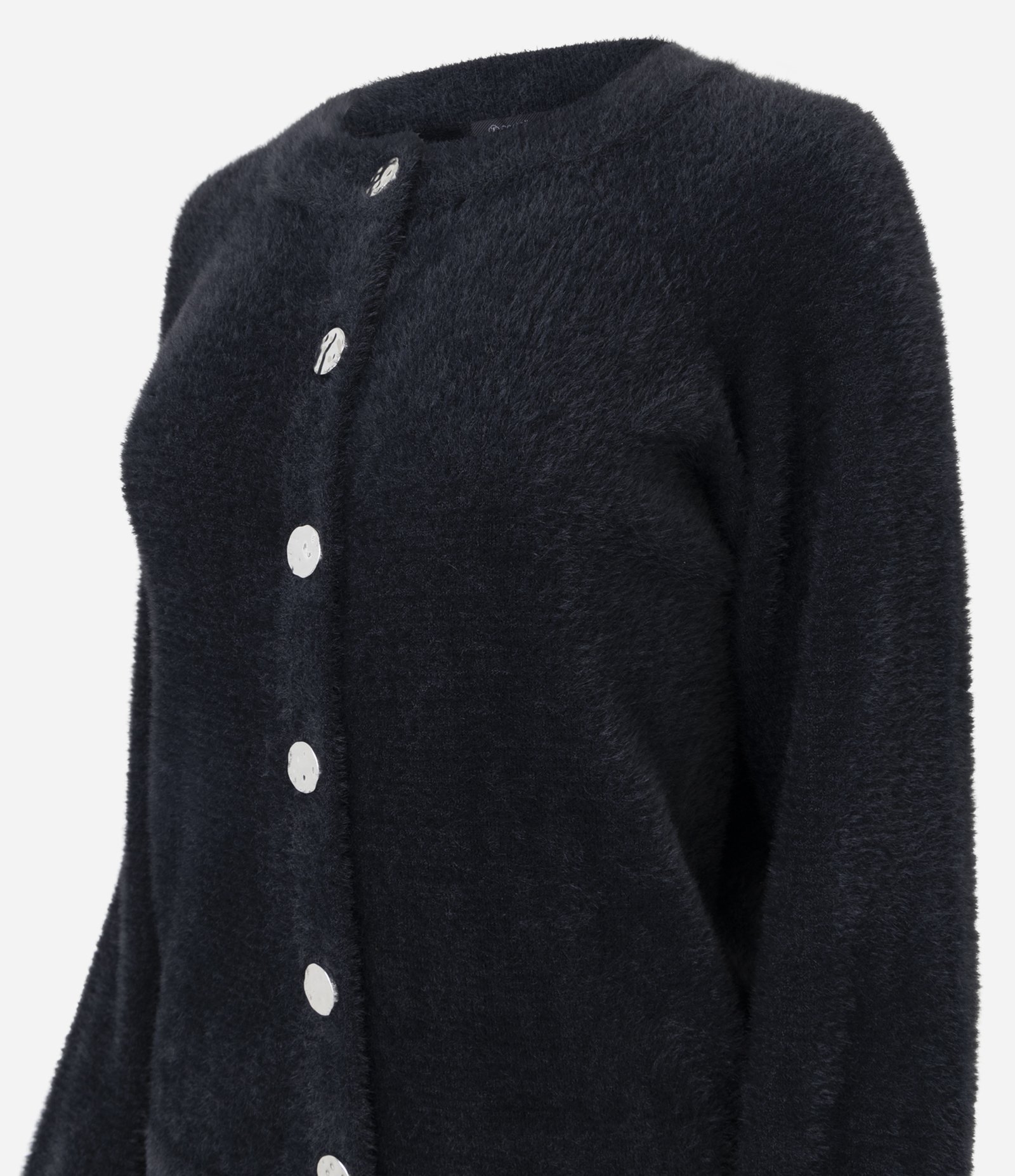 Cardigan Regular em Tricô com Textura de Pelinhos Preto 6