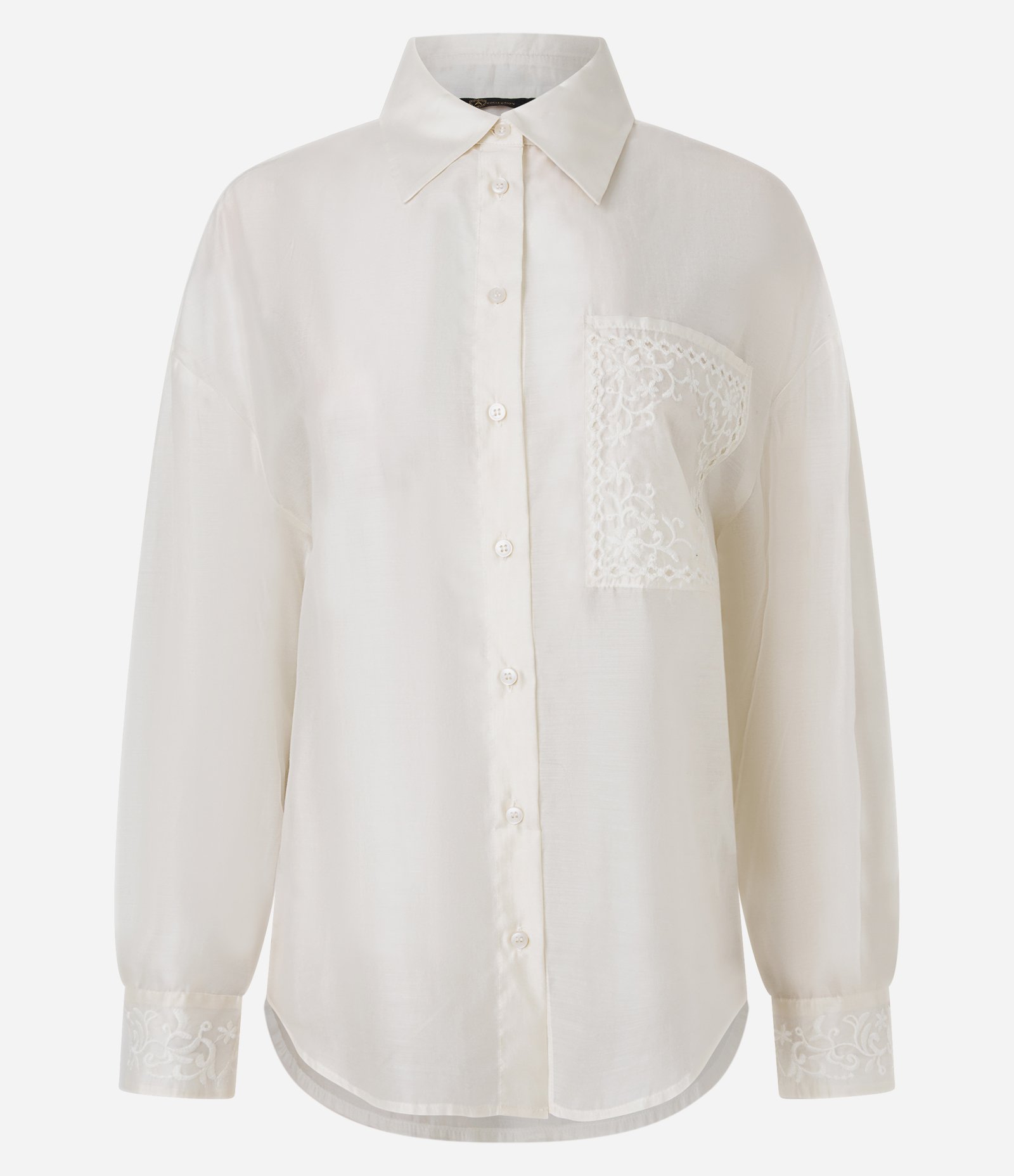 Camisa Manga Longa em Voil com Bordado no Bolso Branco 5