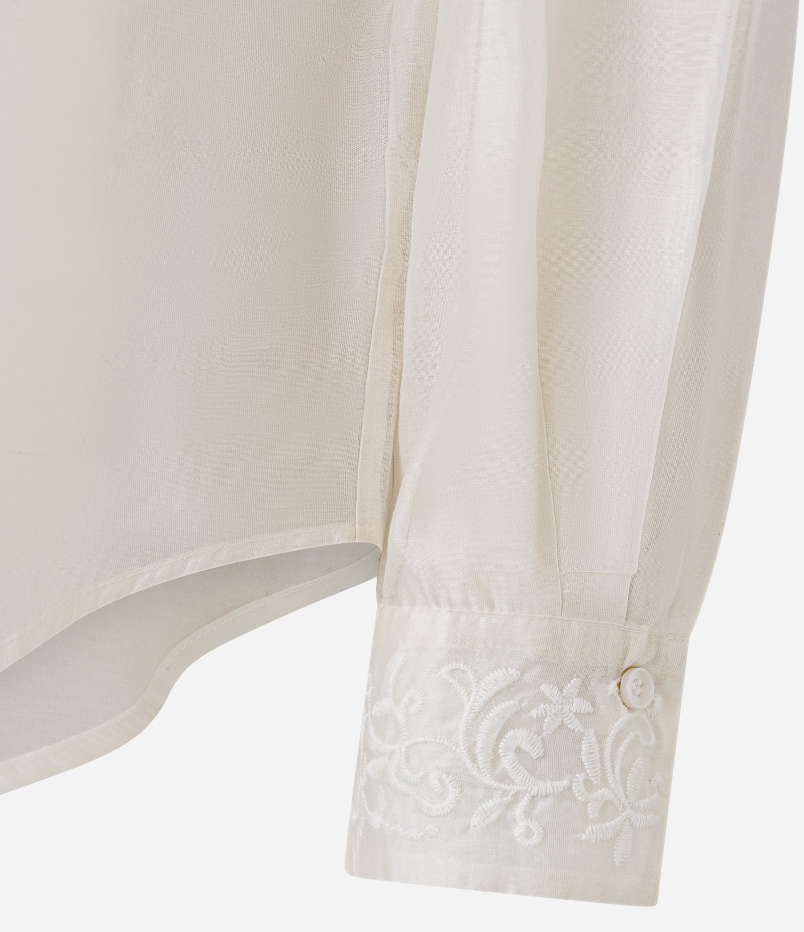 Camisa Manga Longa em Voil com Bordado no Bolso Branco 7