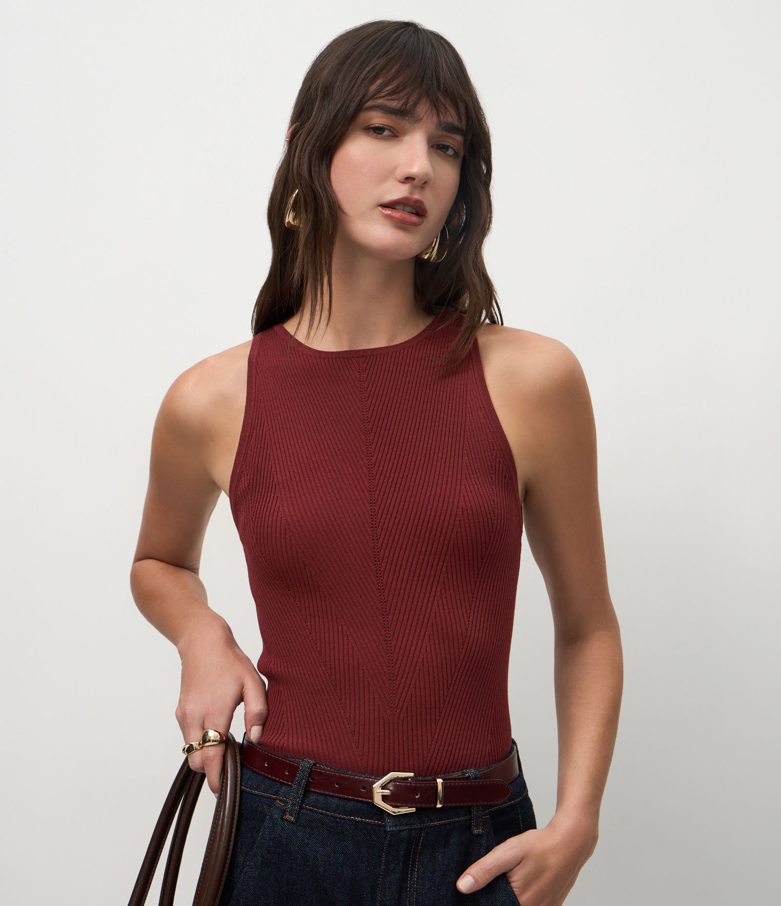 Blusa Estruturada em Tricô com Textura Canelada Terracota 1