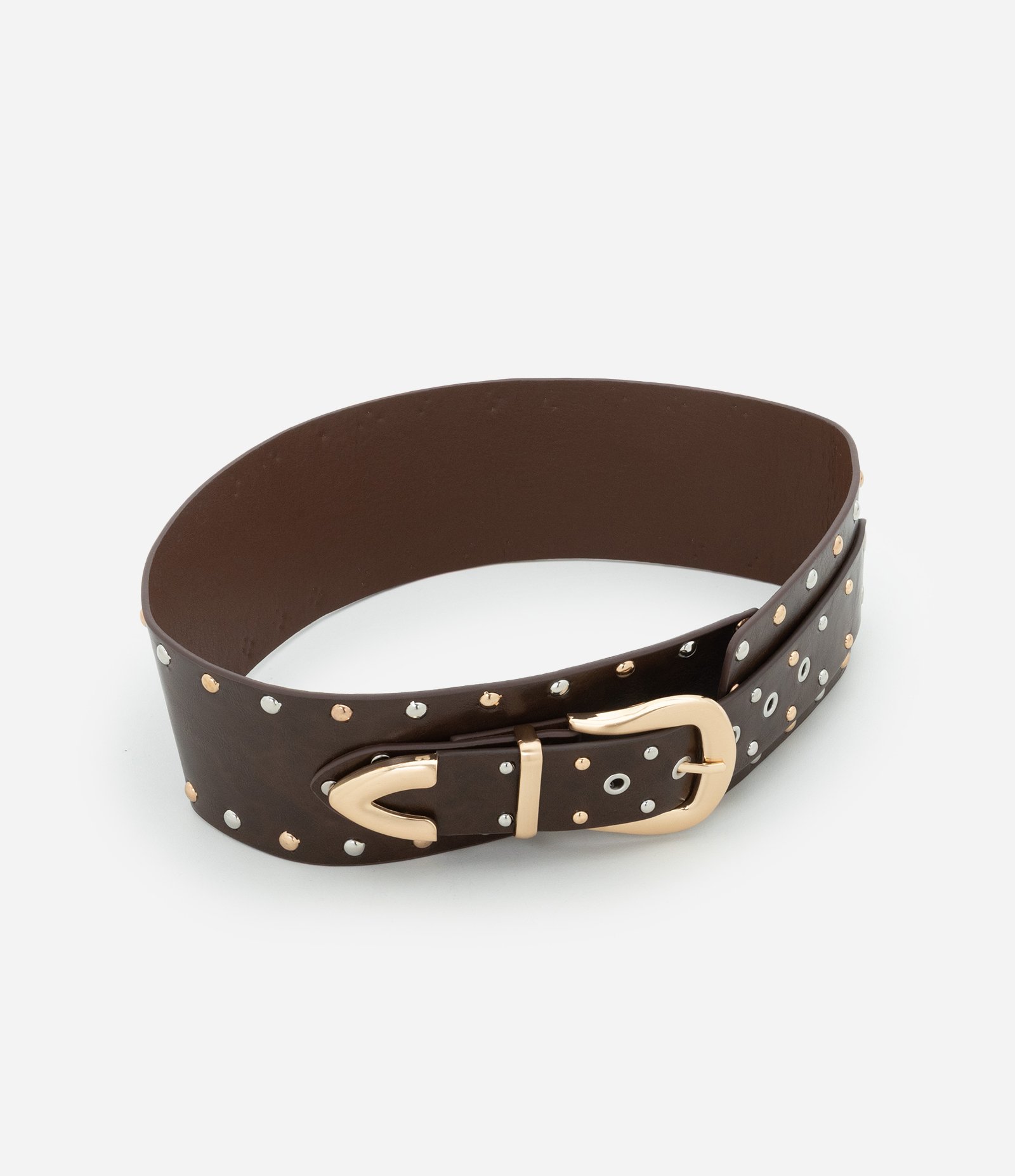 Cinto Largo em PU com Fivela e Ilhoses Marrom 1