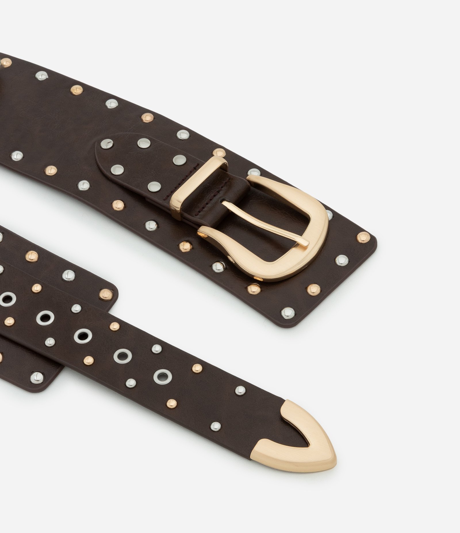 Cinto Largo em PU com Fivela e Ilhoses Marrom 2