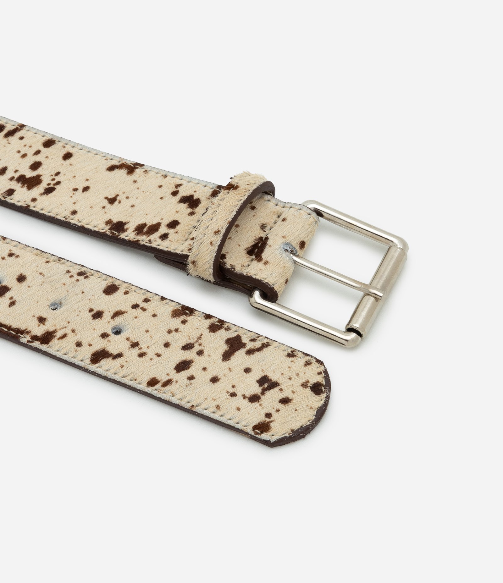 Cinto Médio em Couro com Estampa de Vaca Bege 2