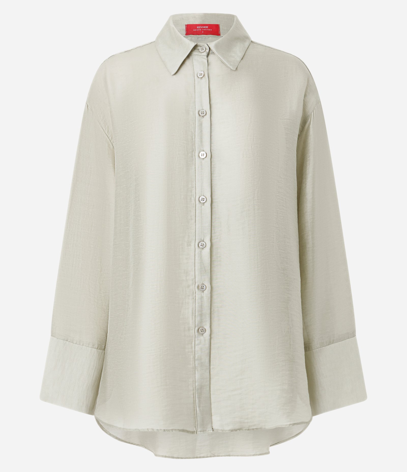 Camisa em Liocel com Linho e Abotoamento Frontal Cinza Esverdeado 6