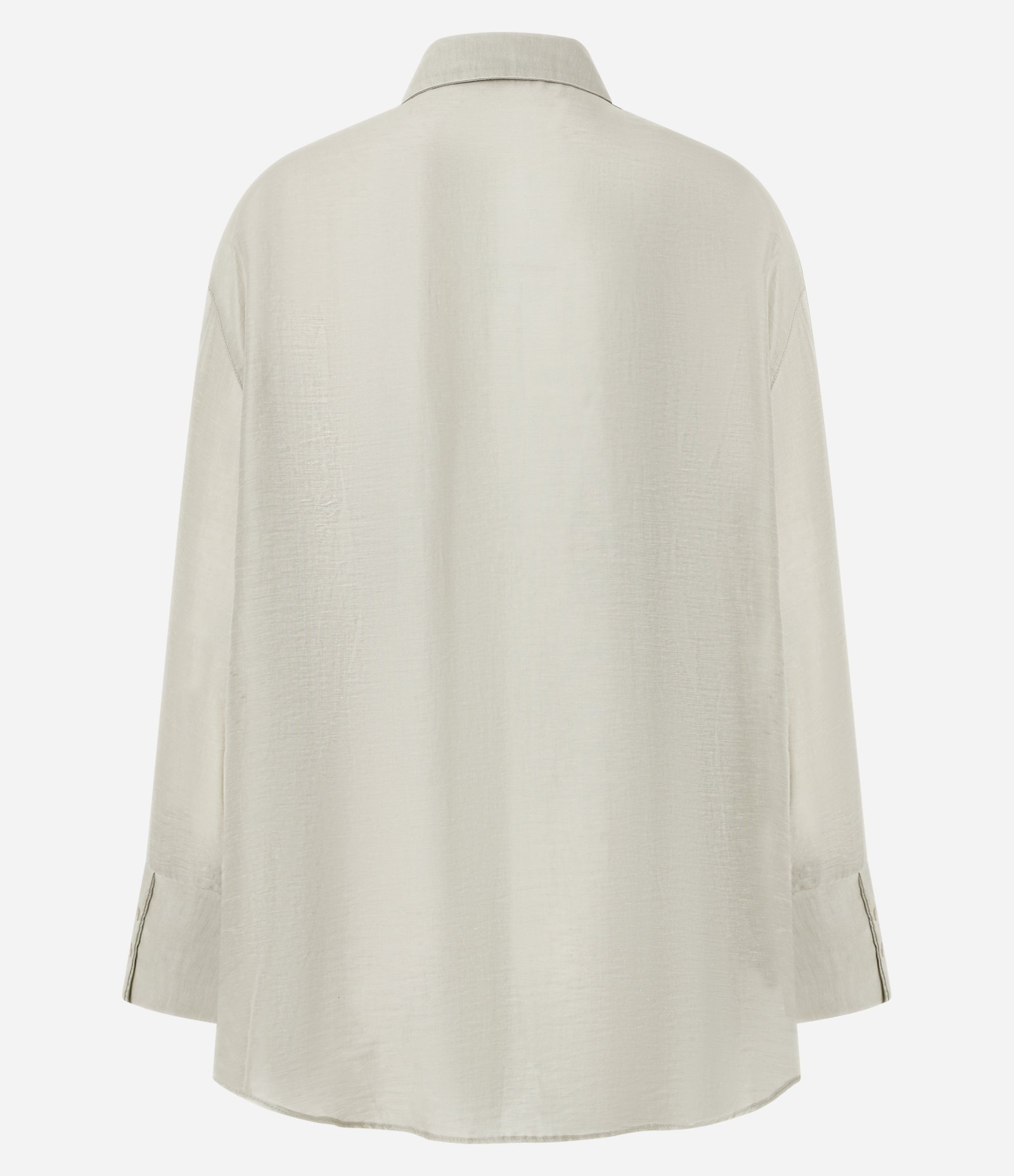 Camisa em Liocel com Linho e Abotoamento Frontal Cinza Esverdeado 7