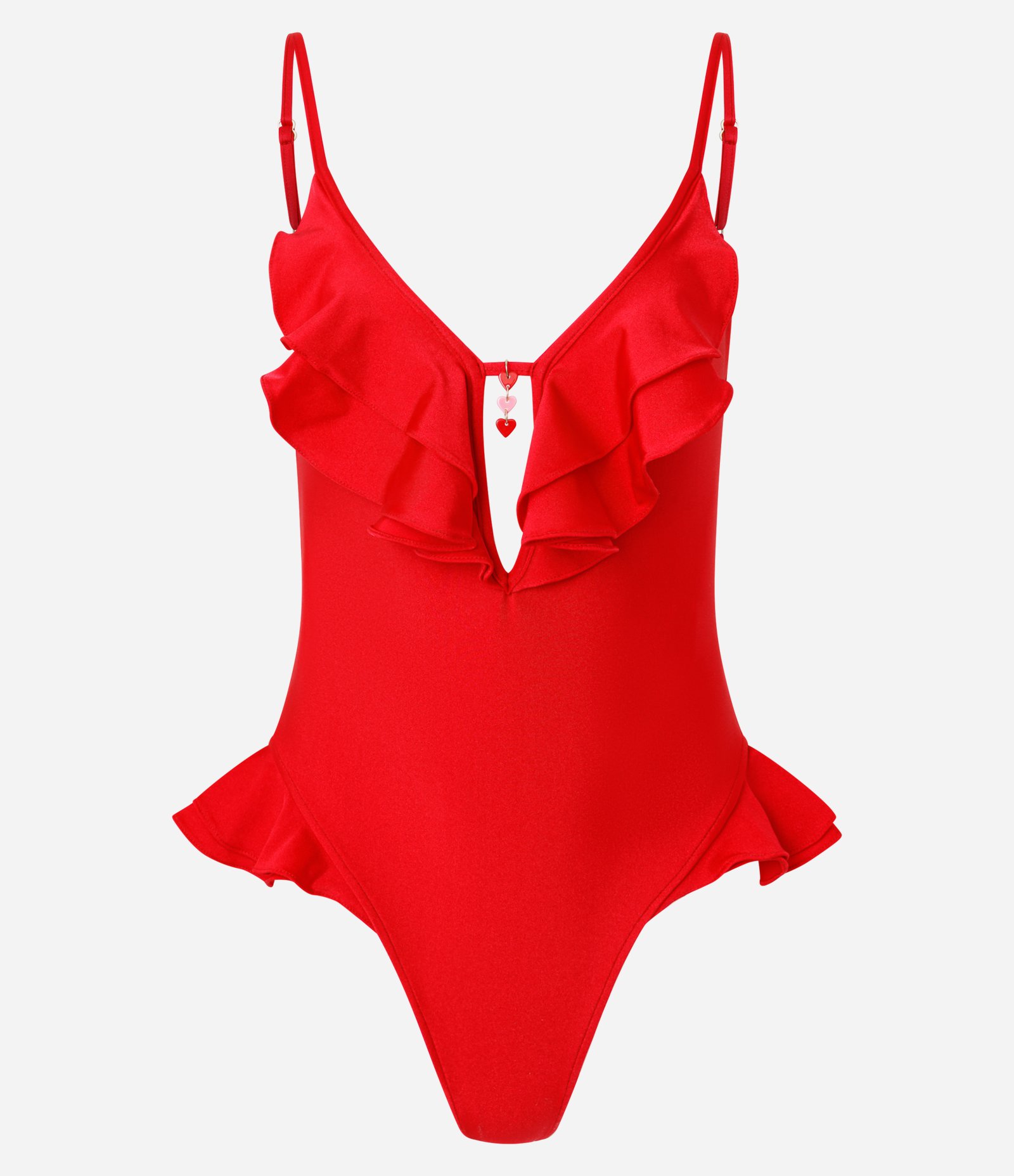 Maiô em Microfibra com Decote e Babados Vermelho 6