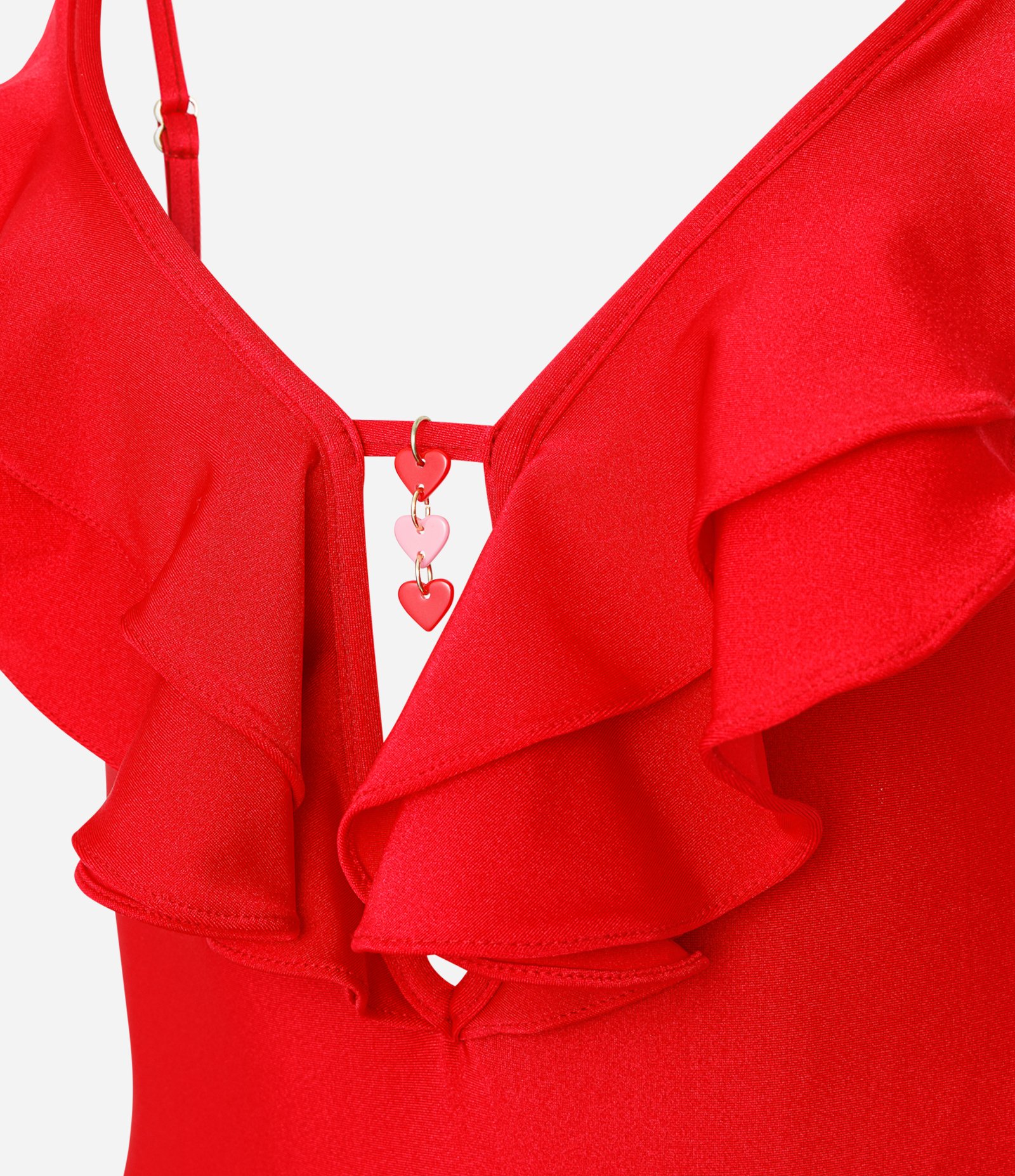 Maiô em Microfibra com Decote e Babados Vermelho 7