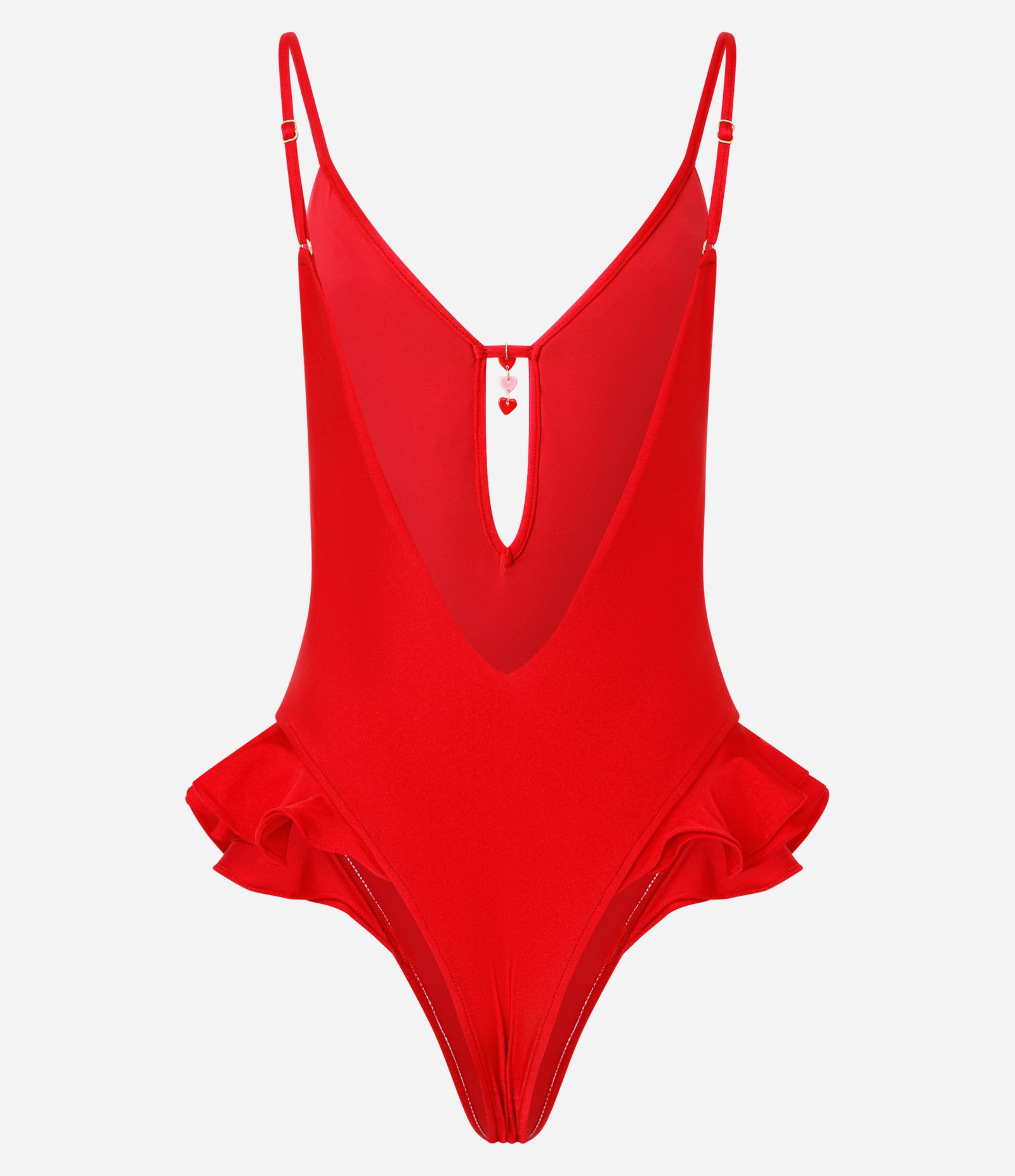 Maiô em Microfibra com Decote e Babados Vermelho 8