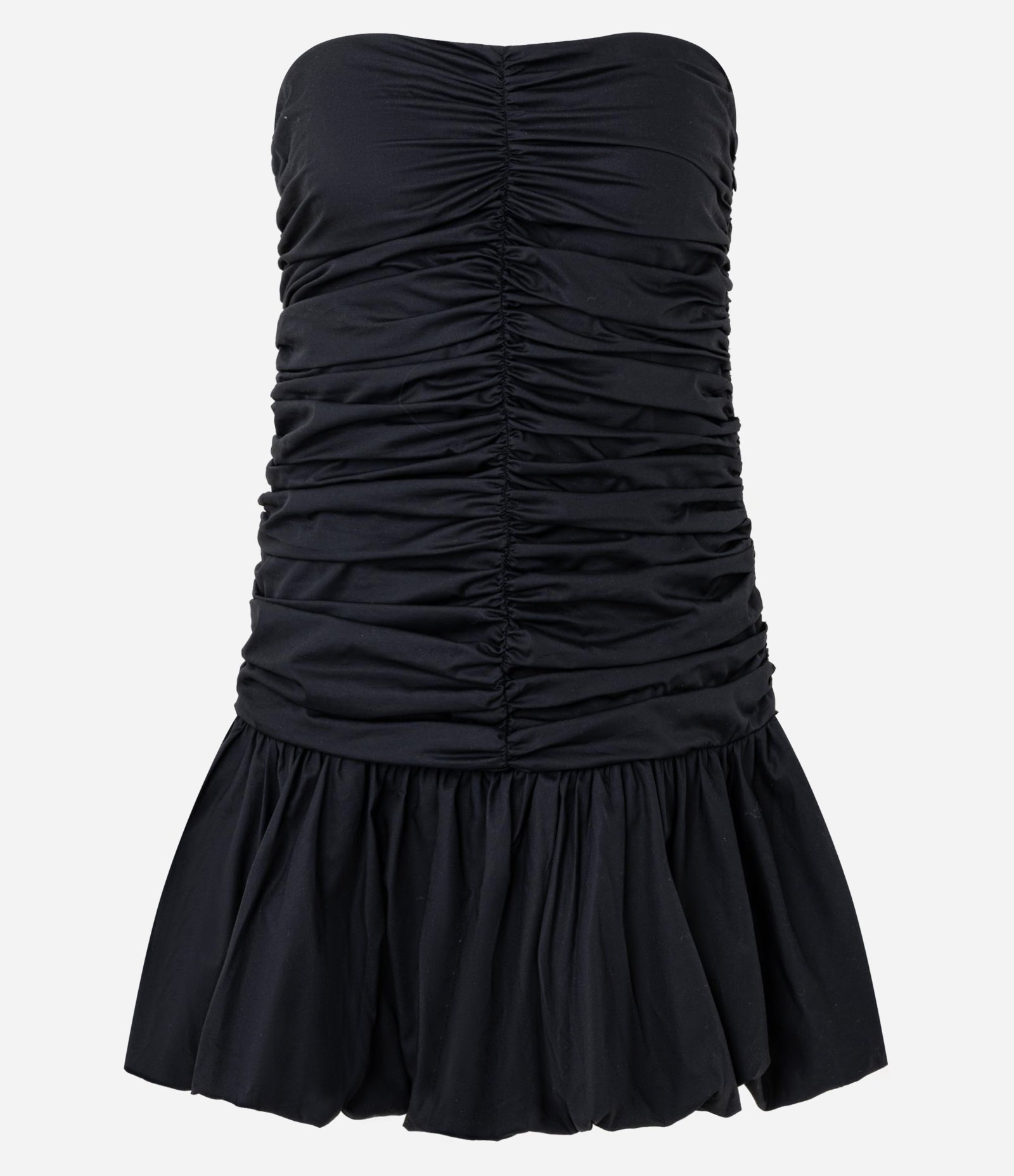 Vestido Balonê Curto em Tricoline com Franzidos Preto 6