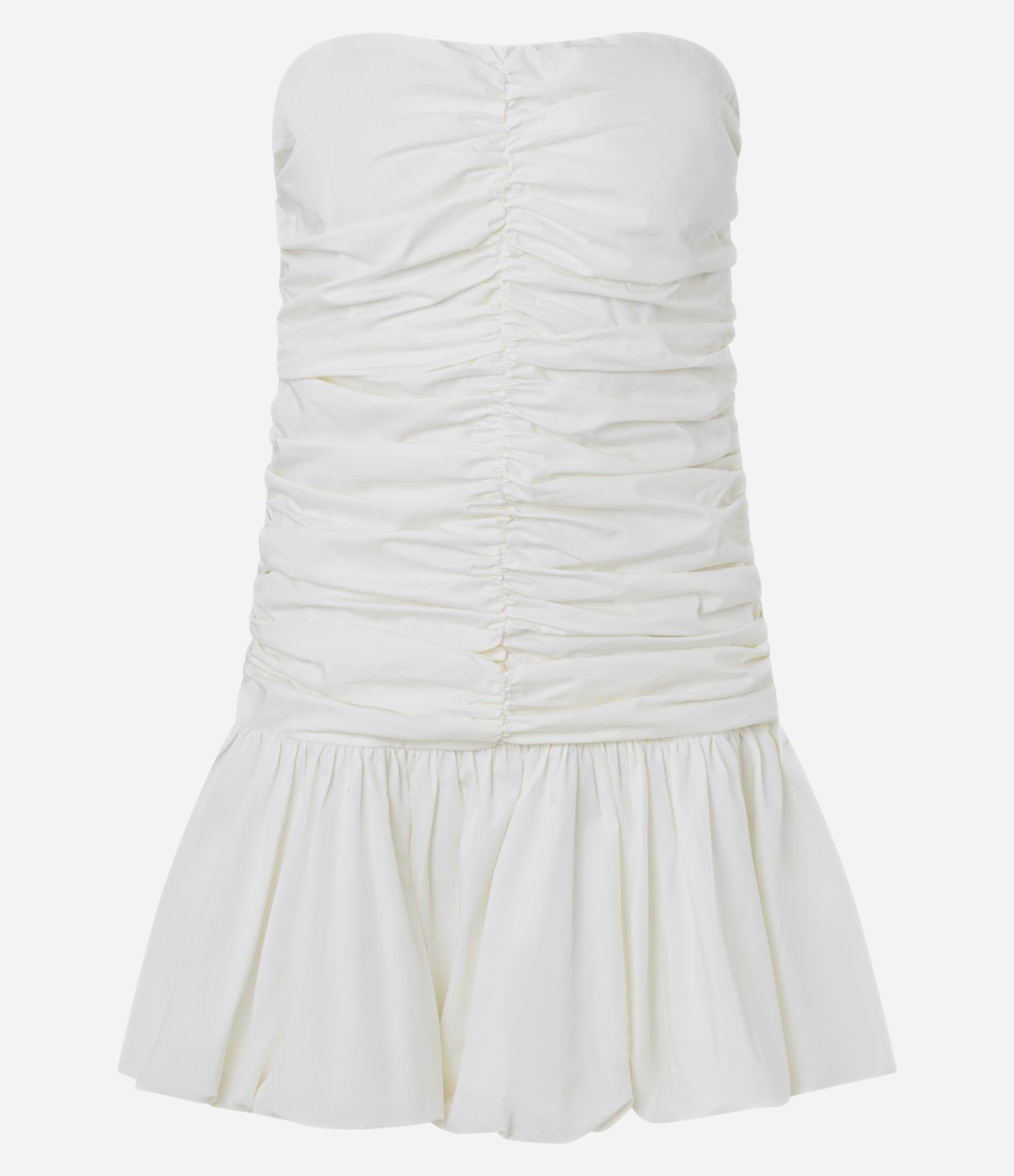Vestido Balonê Curto em Tricoline com Franzidos Branco 7