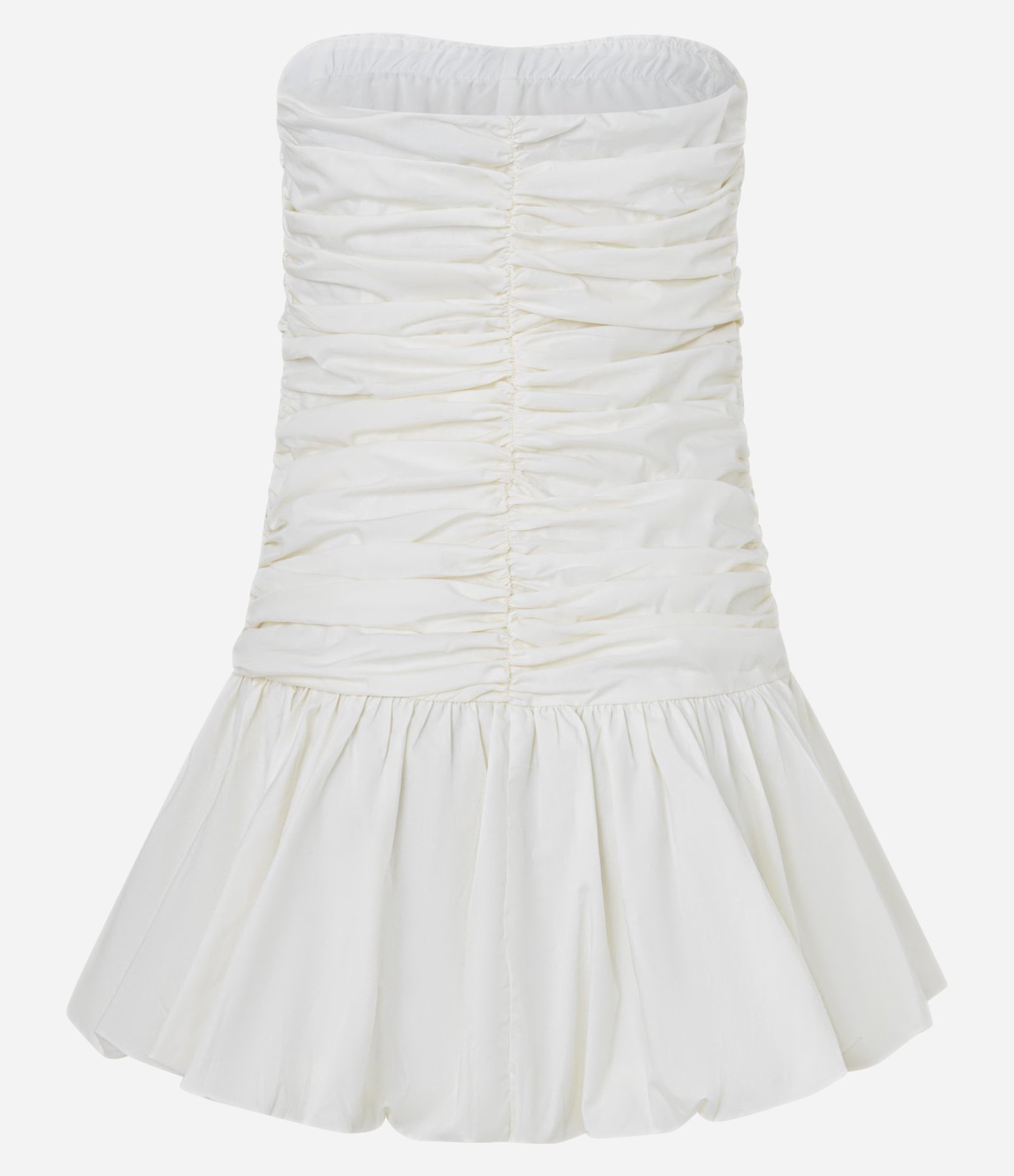 Vestido Balonê Curto em Tricoline com Franzidos Branco 8