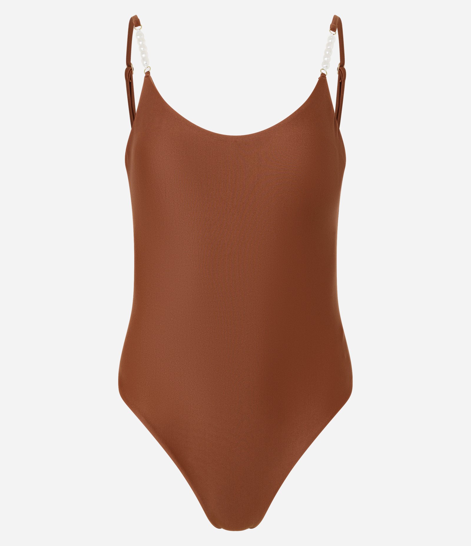 Maiô em Microfibra com Alças Decoradas com Pérolas Marrom 1