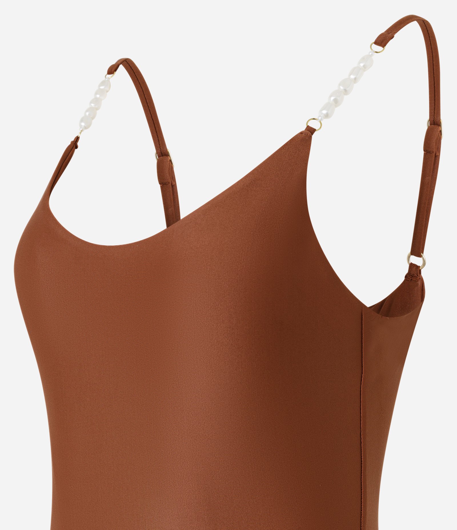 Maiô em Microfibra com Alças Decoradas com Pérolas Marrom 2