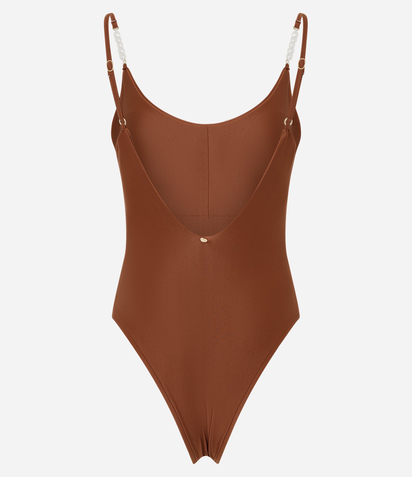 Maiô em Microfibra com Alças Decoradas com Pérolas Marrom 3