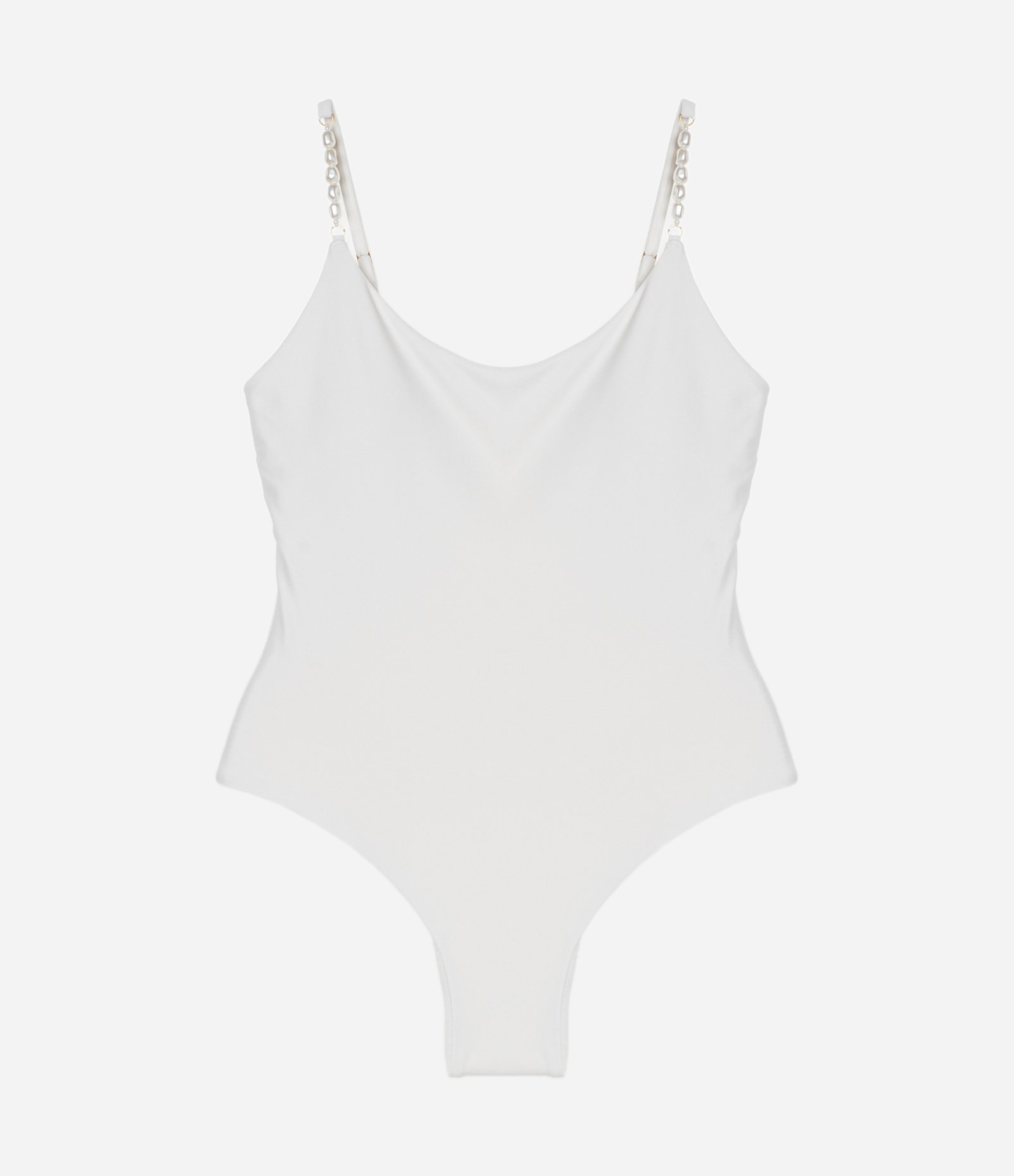 Maiô em Microfibra com Alças Decoradas com Pérolas Branco 1