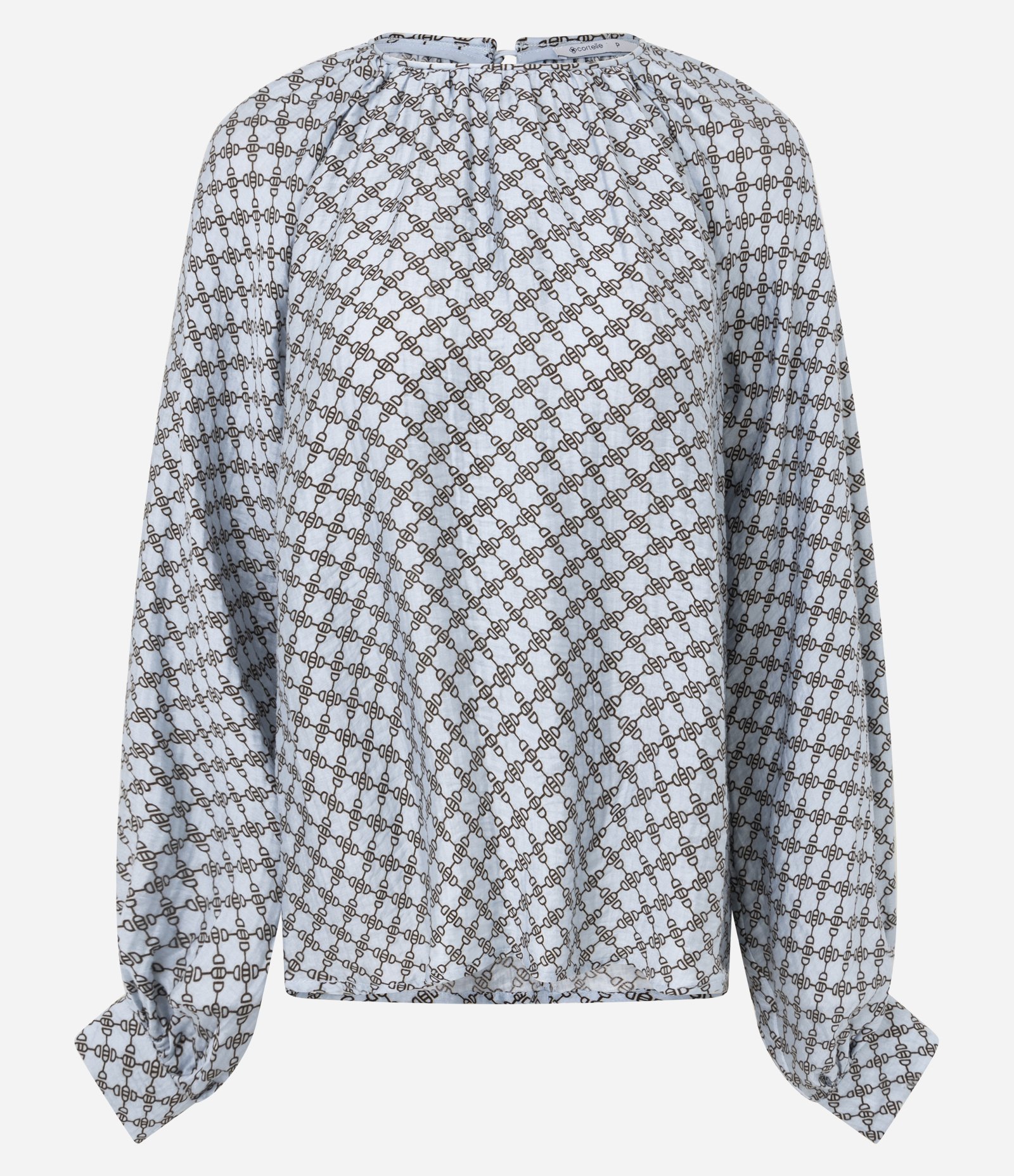 Blusa em Viscose com Franzido no Decote e Estampa Geométrica Azul 6