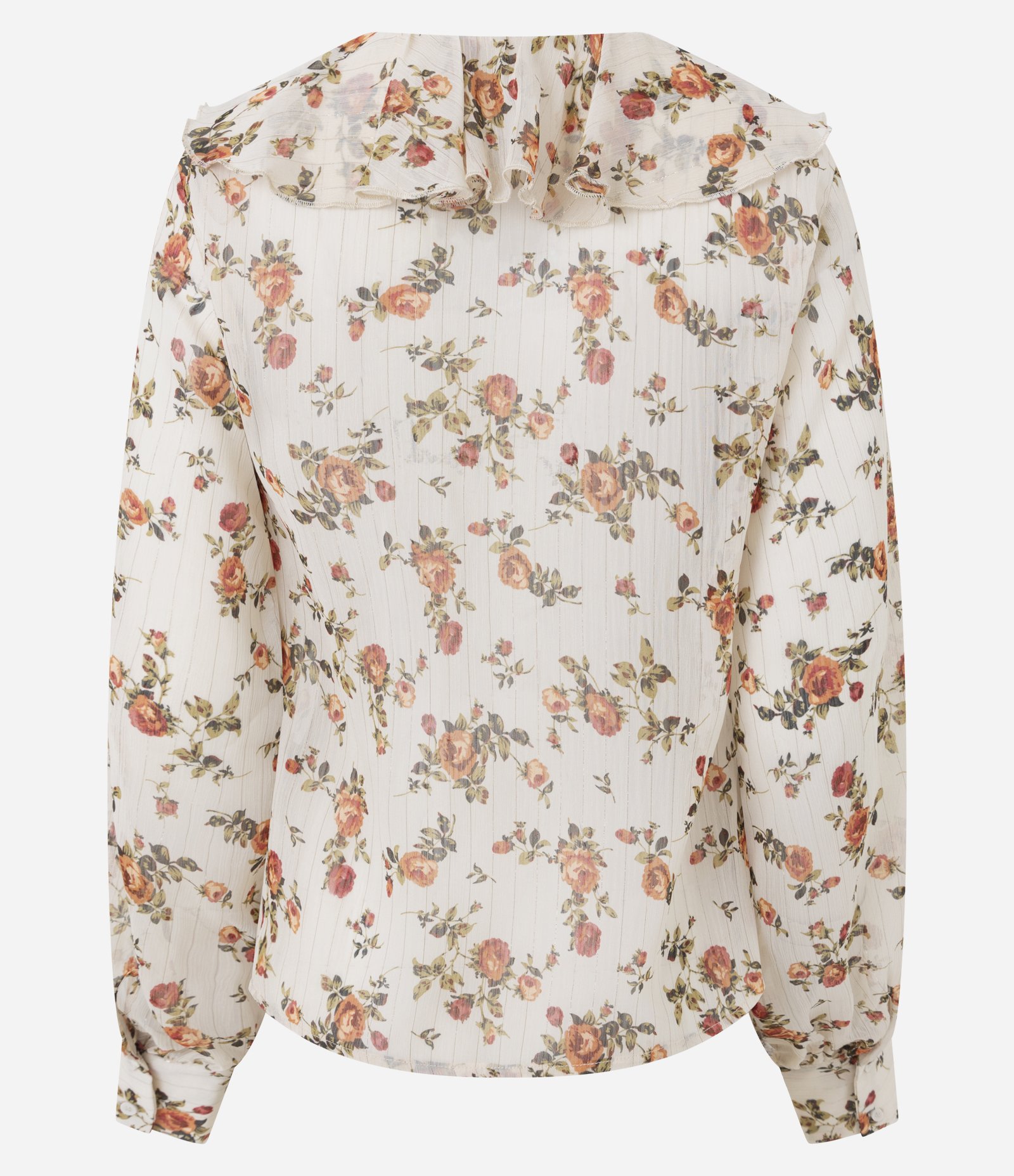 Blusa Bata em Chiffon com Babados no Decote e Estampa Floral Bege 3