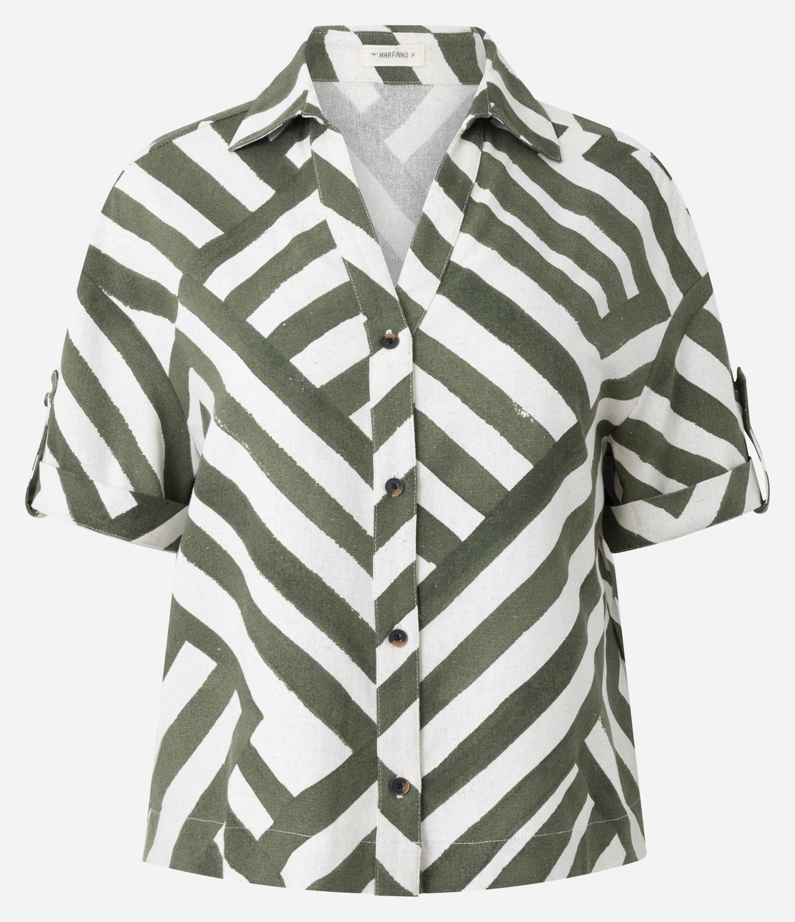 Camisa em Viscolinho com Estampa Geométrica Verde 5