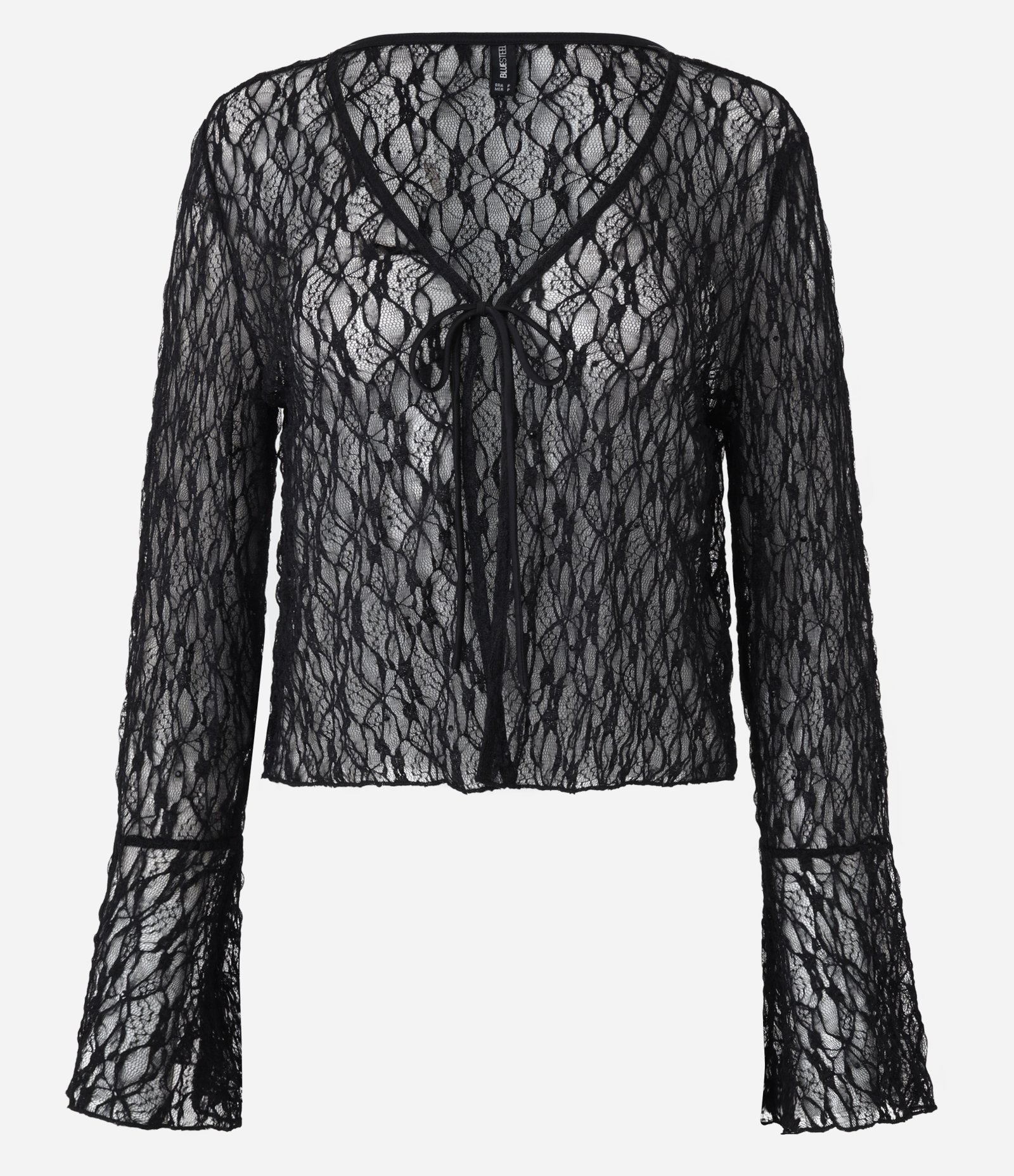 Blusa em Renda com Amarração em Laço e Brilhos Aplicados Preto 5