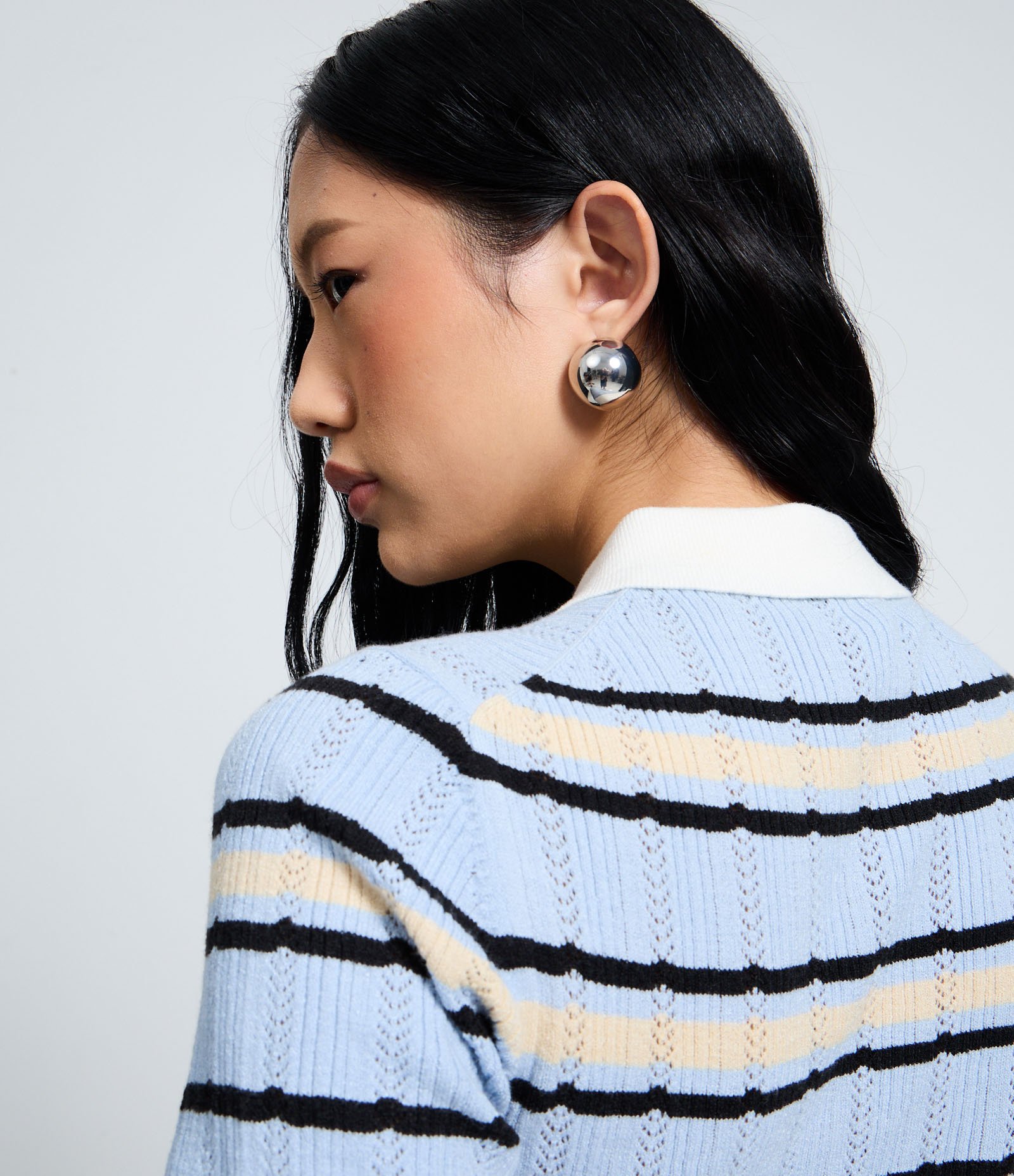 Blusa Listrado em Tricô com Gola Polo Azul 4