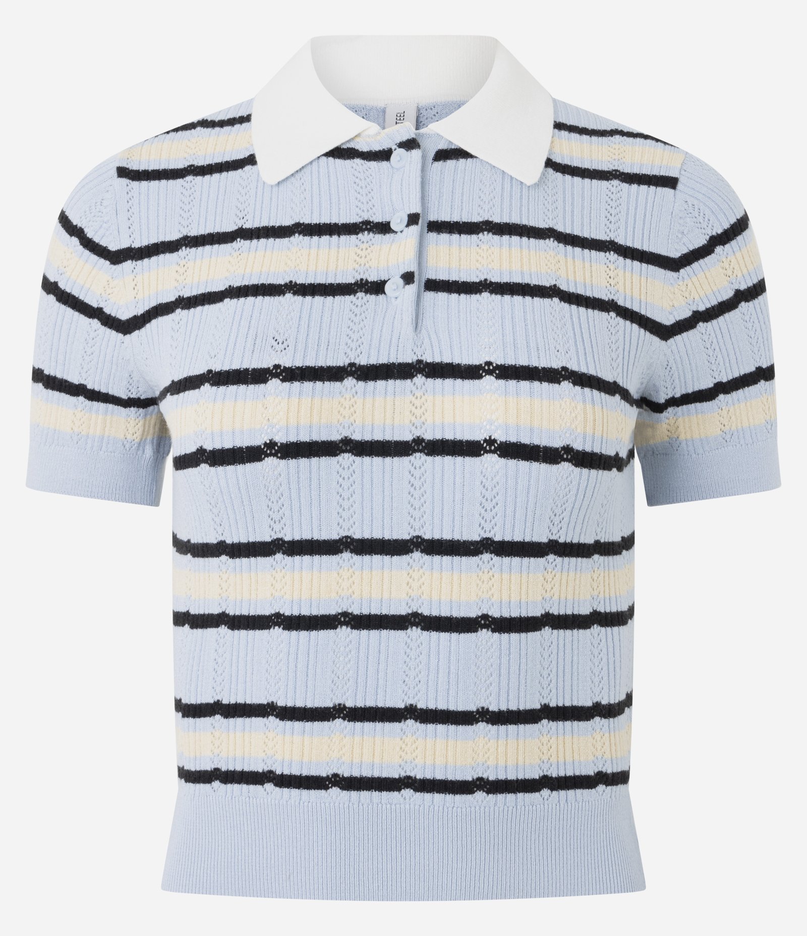 Blusa Listrado em Tricô com Gola Polo Azul 5