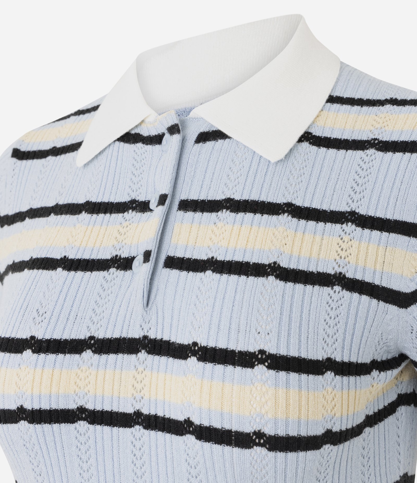 Blusa Listrado em Tricô com Gola Polo Azul 6
