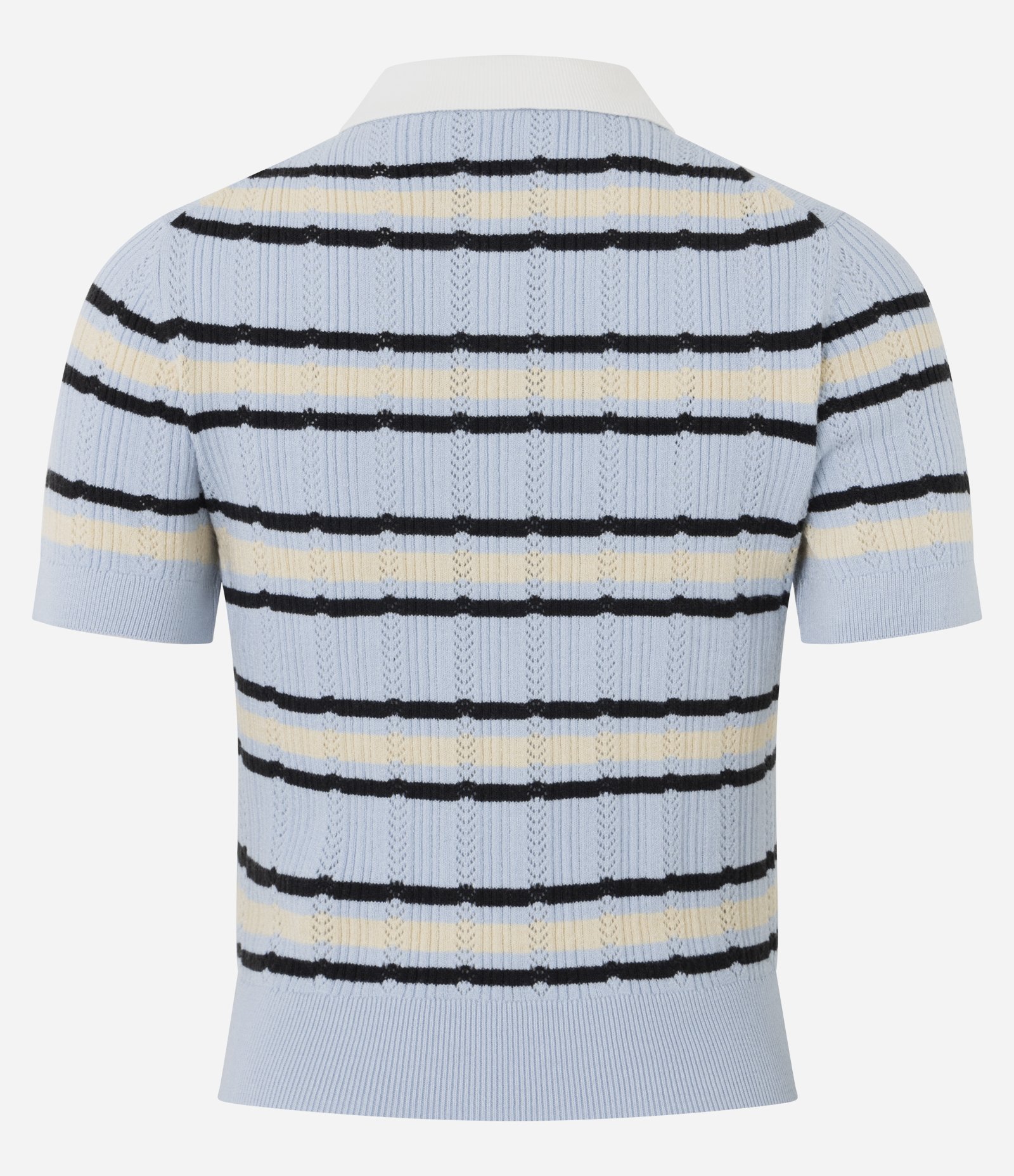 Blusa Listrado em Tricô com Gola Polo Azul 7