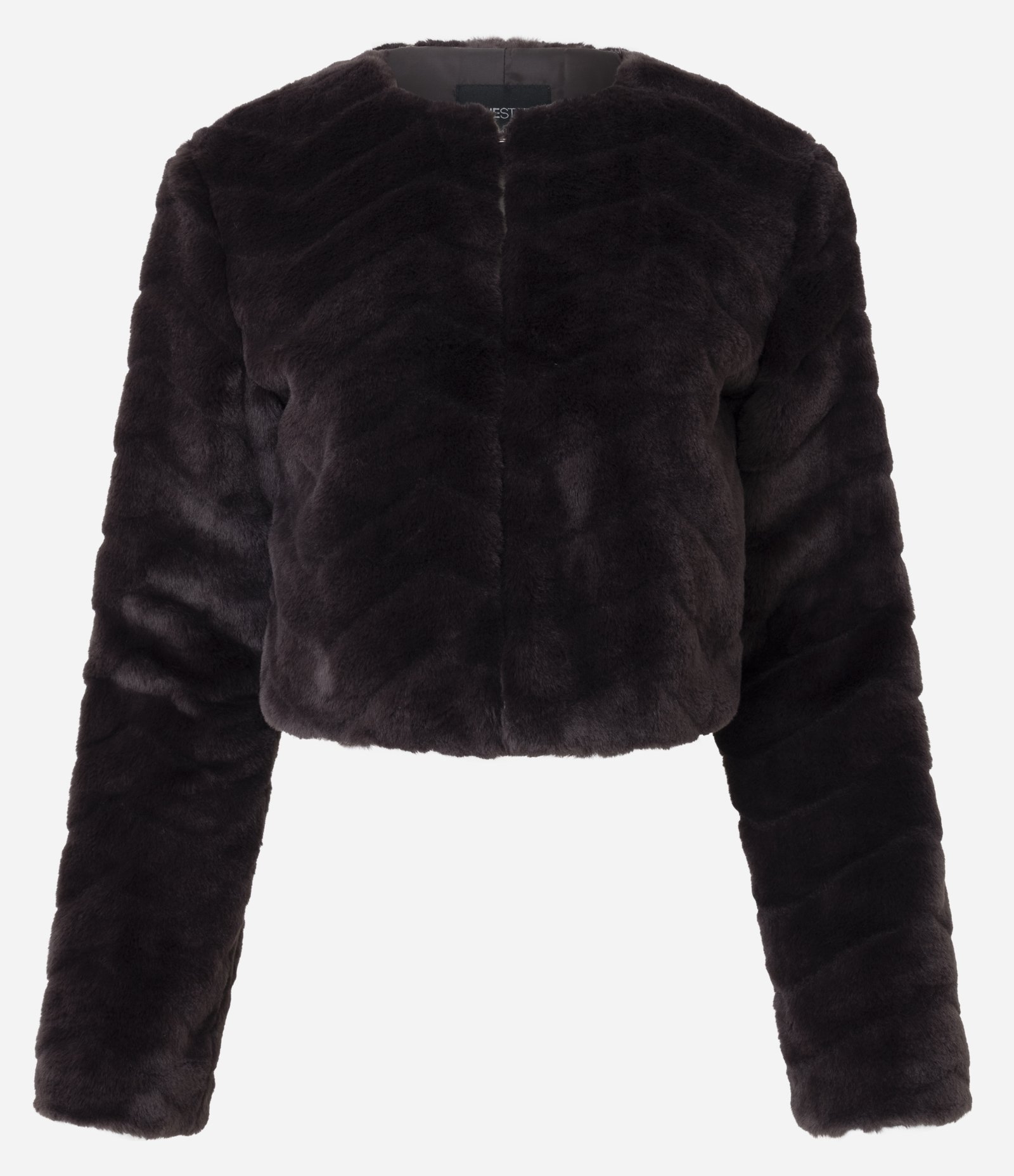 Casaco Curto em Pelo Artificial e Ganchos para Fechamento Marrom Escuro 1