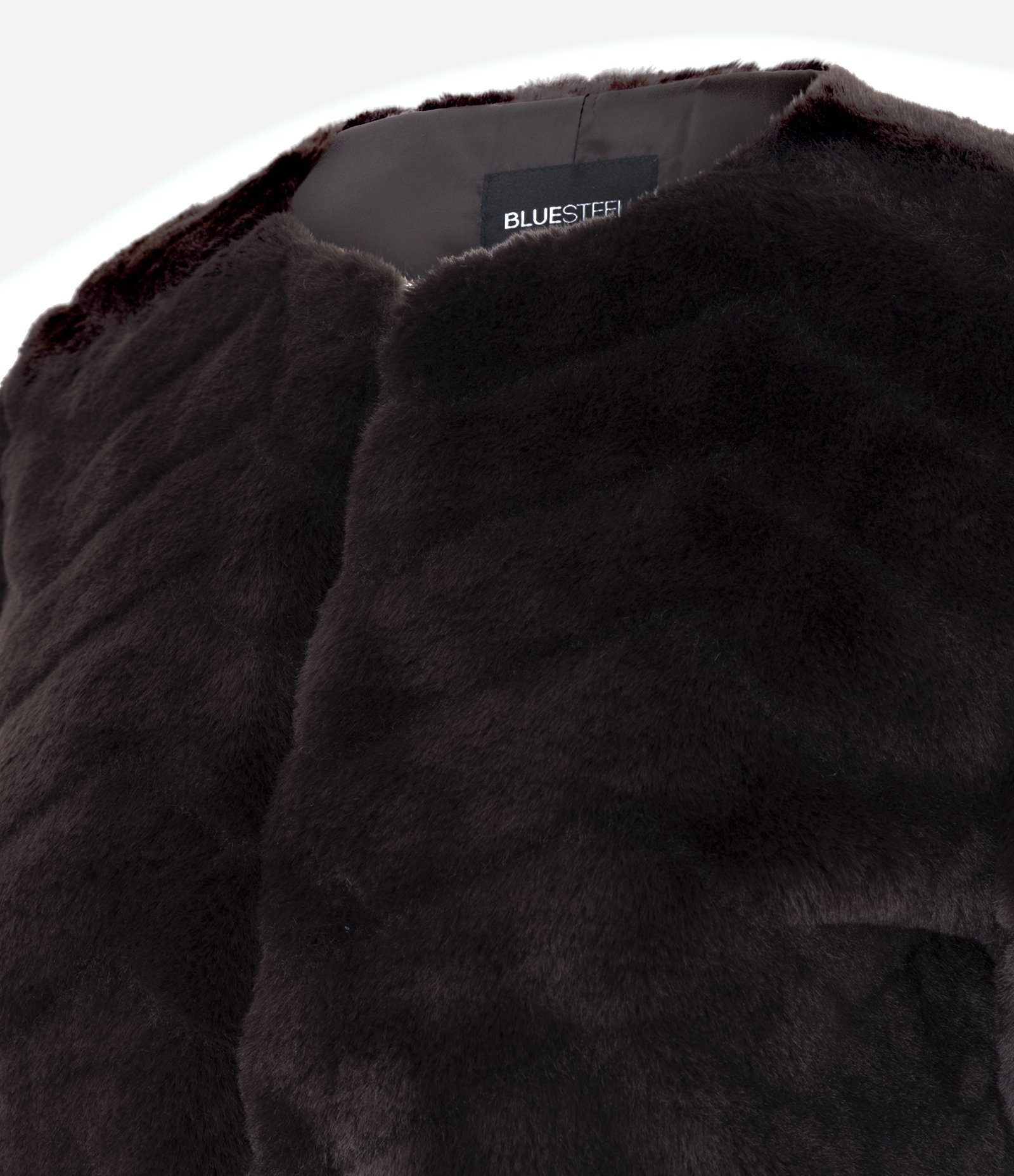 Casaco Curto em Pelo Artificial e Ganchos para Fechamento Marrom Escuro 2