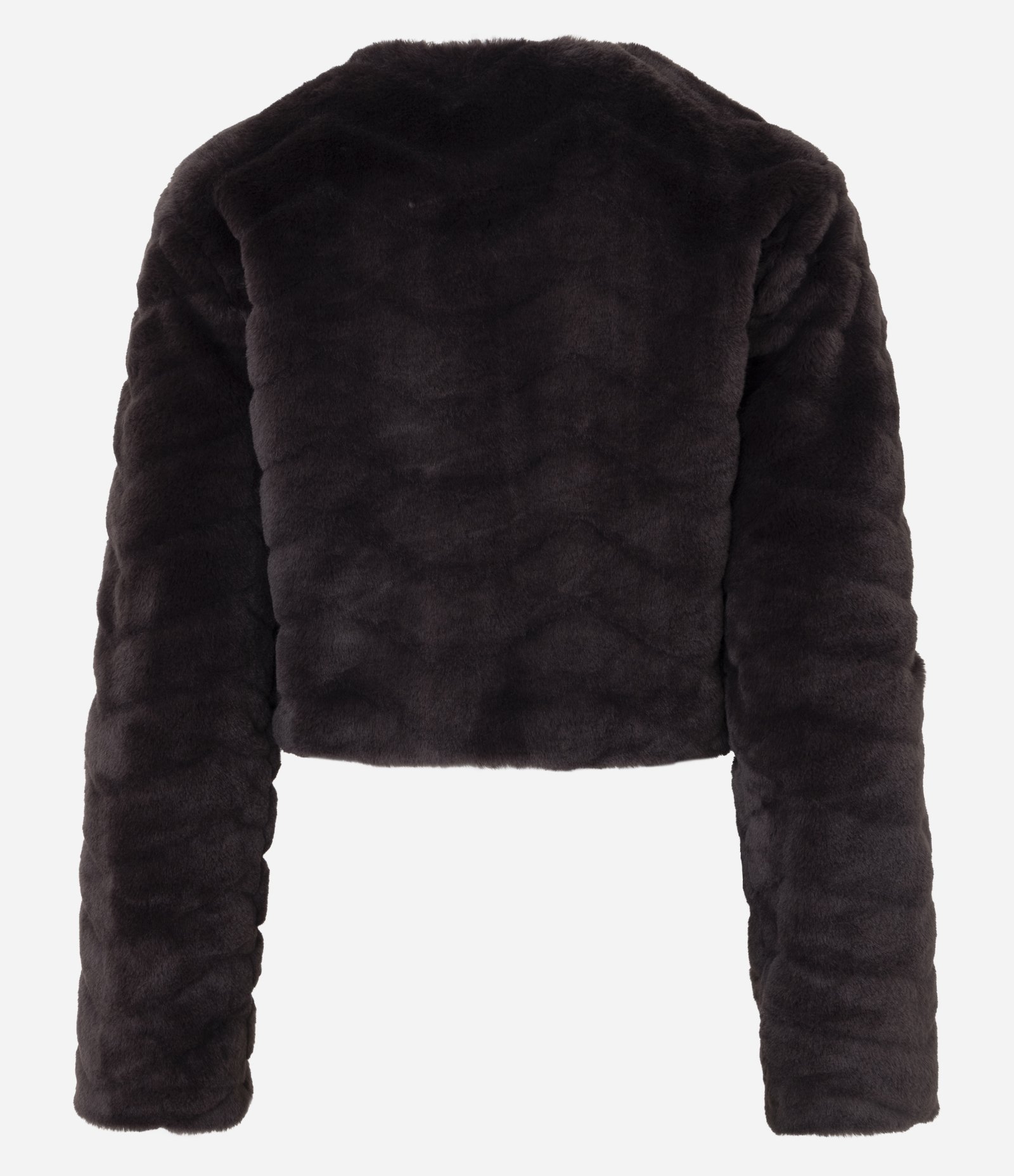 Casaco Curto em Pelo Artificial e Ganchos para Fechamento Marrom Escuro 3