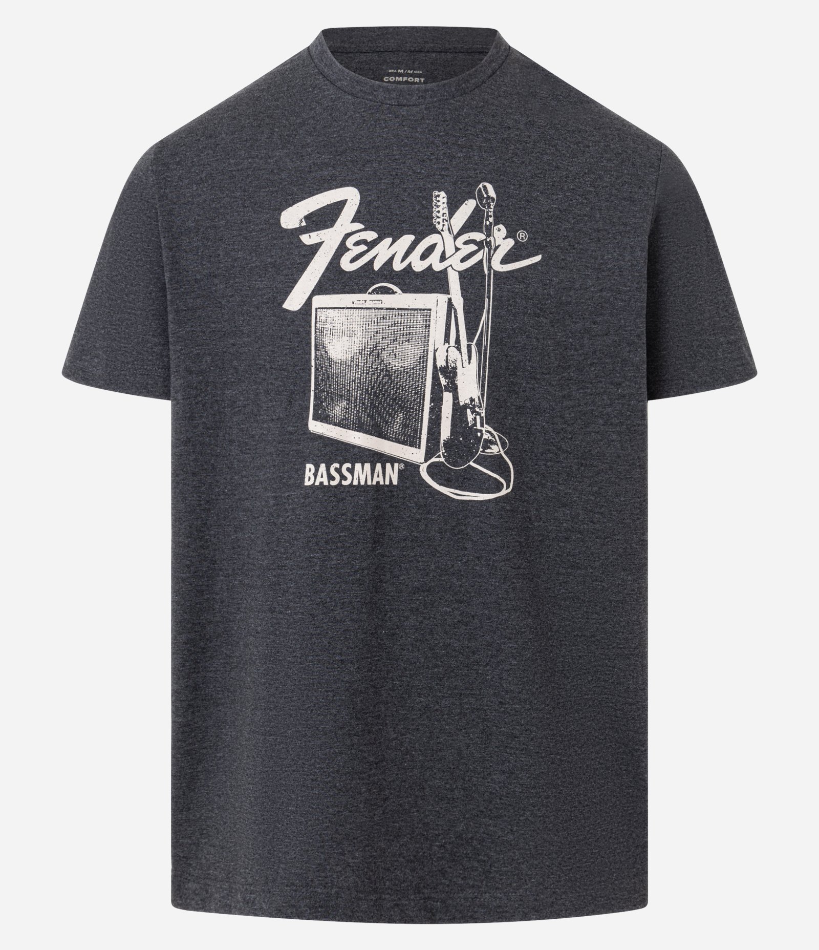 Camiseta Comfort em Meia Malha com Estampa Fender Bassman Cinza 4