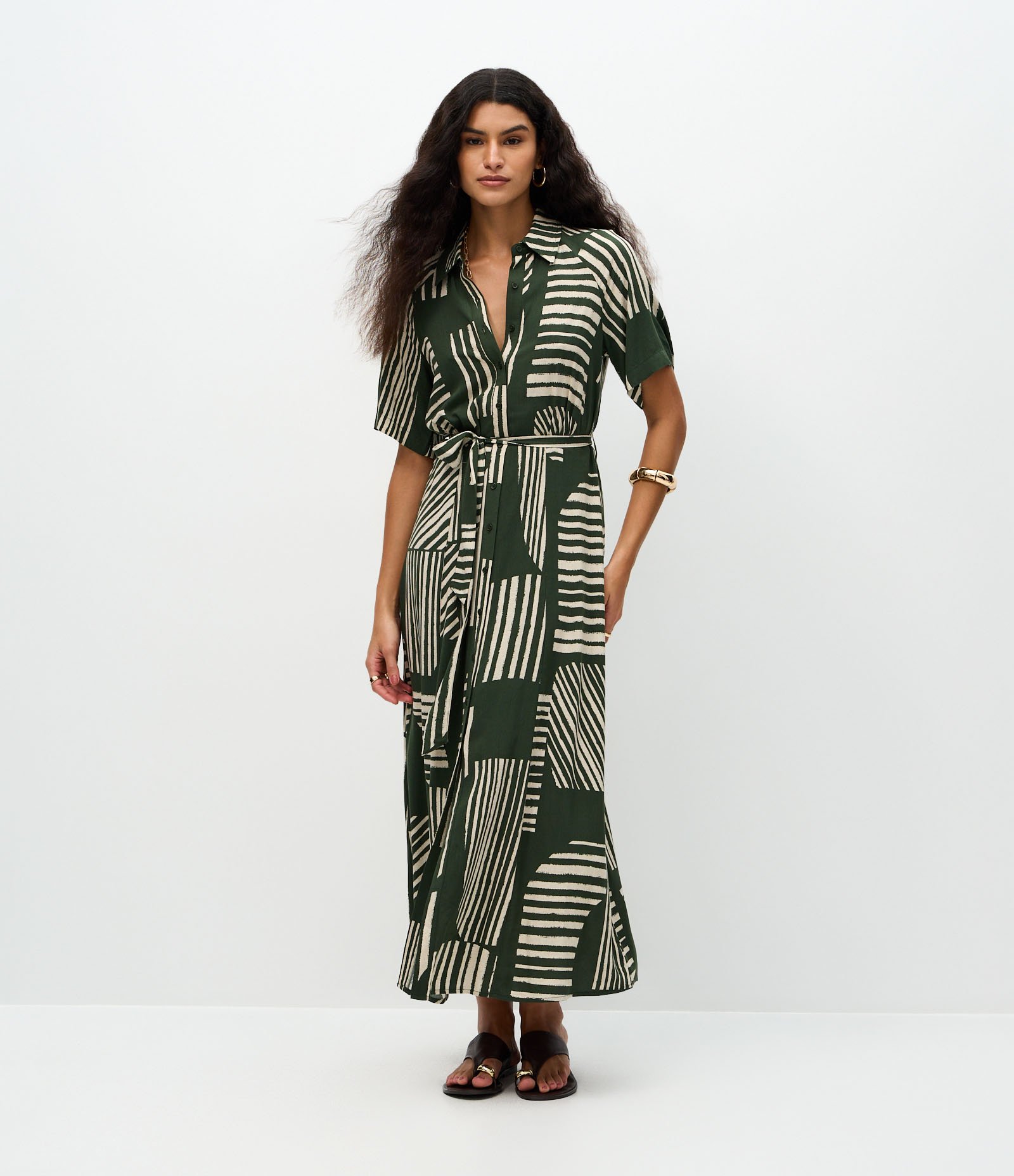 Vestido Midi em Viscose com Estampa Geométrica Verde 1