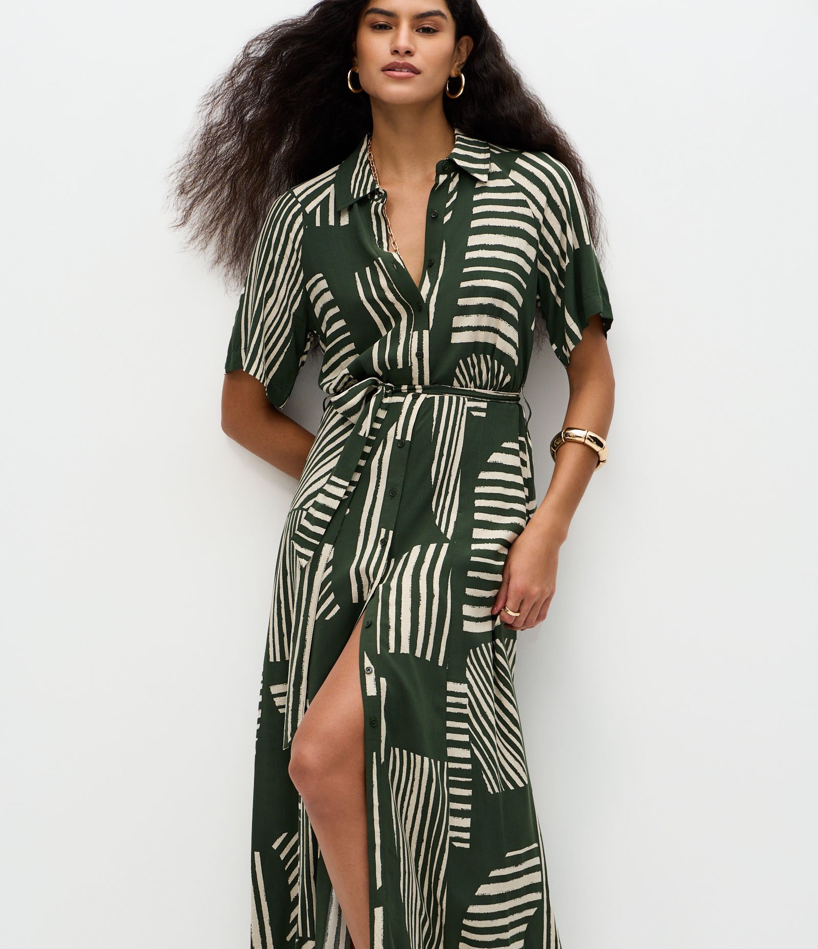 Vestido Midi em Viscose com Estampa Geométrica Verde 2